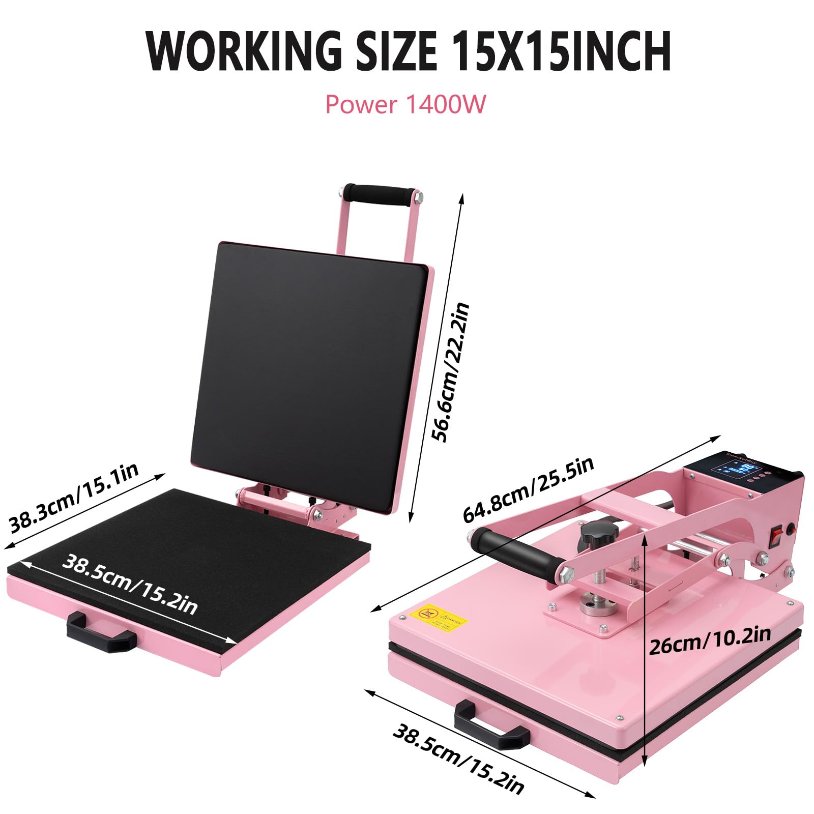 15x15 Inch 1400W Slide Out Heat Press Machine for T-Shirts - Clamshell Design with Steady Even Heat - Large Heat Transfer Press for DIY T-Shirts, Bags & Mouse Pads - Perfect for Home Crafting & Small Business Printing