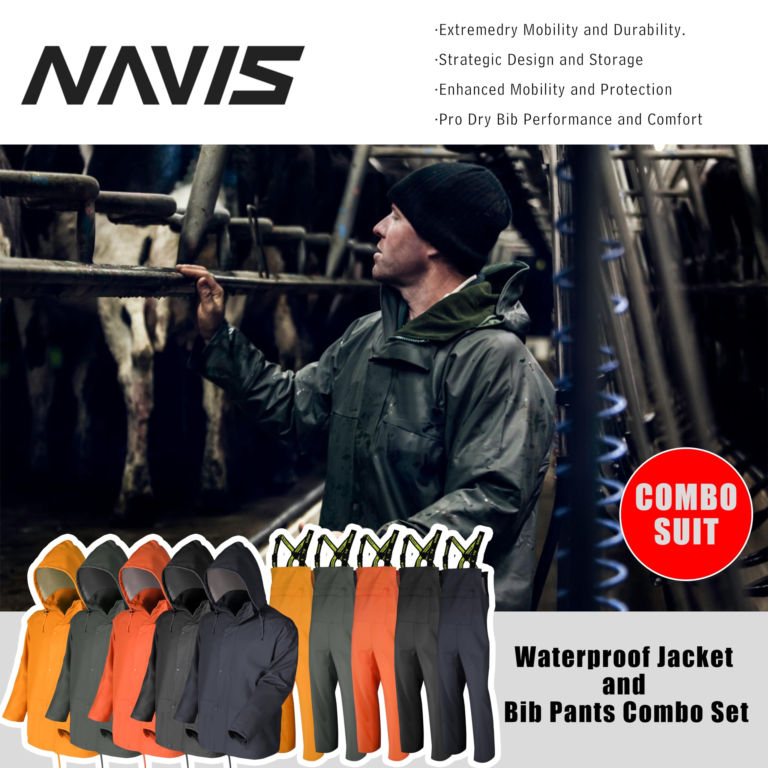 Men's Waterproof Rain Suit Set - Heavy Duty Workwear Jacket & Bib Overalls for Construction, Fishing & Outdoor Work | All-Weather Protection & Comfort