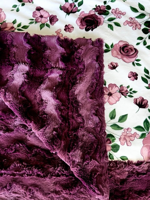 Premium Rose Bouquet Plum Wine Minky Blanket 54x65 - Soft Flannel Throw for Bed, Couch & Gift Giving - Cozy Home Decor for Winter & Romantic Evenings