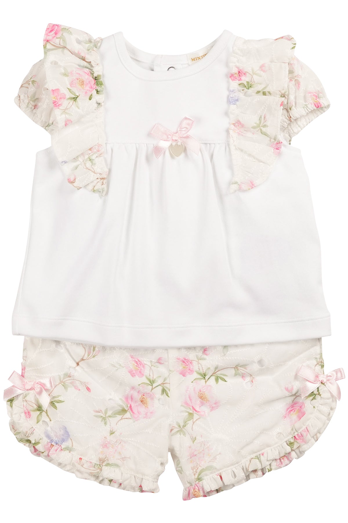 Olive Ivory & Pink Floral Print Women's Summer Top and Shorts Set - Casual Outfit for Beach, Vacation, and Daily Wear