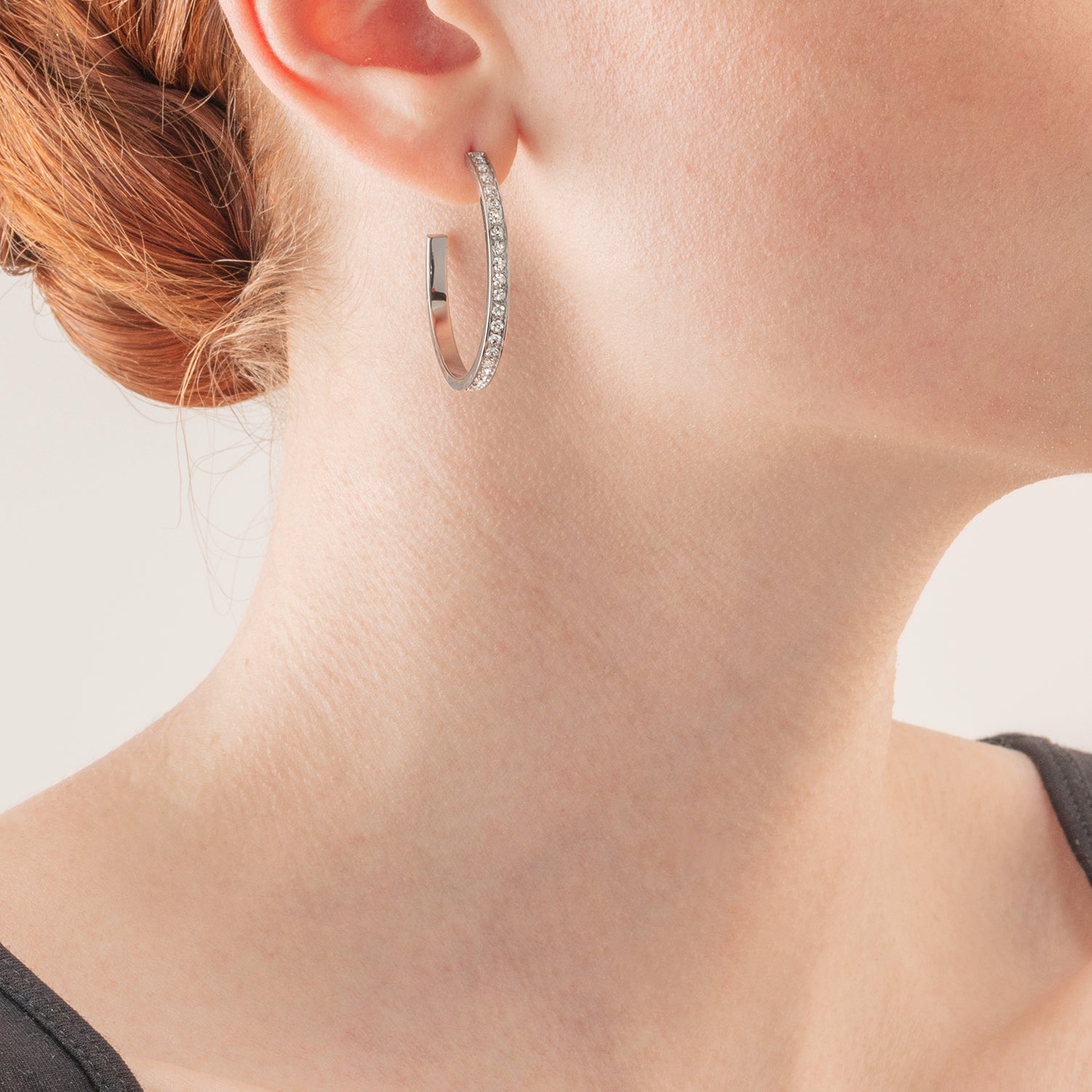 Stainless Steel Crystal Creole Earrings for Women - 35mm Silver Sparkling Hoop Earrings for Party, Wedding & Everyday Wear