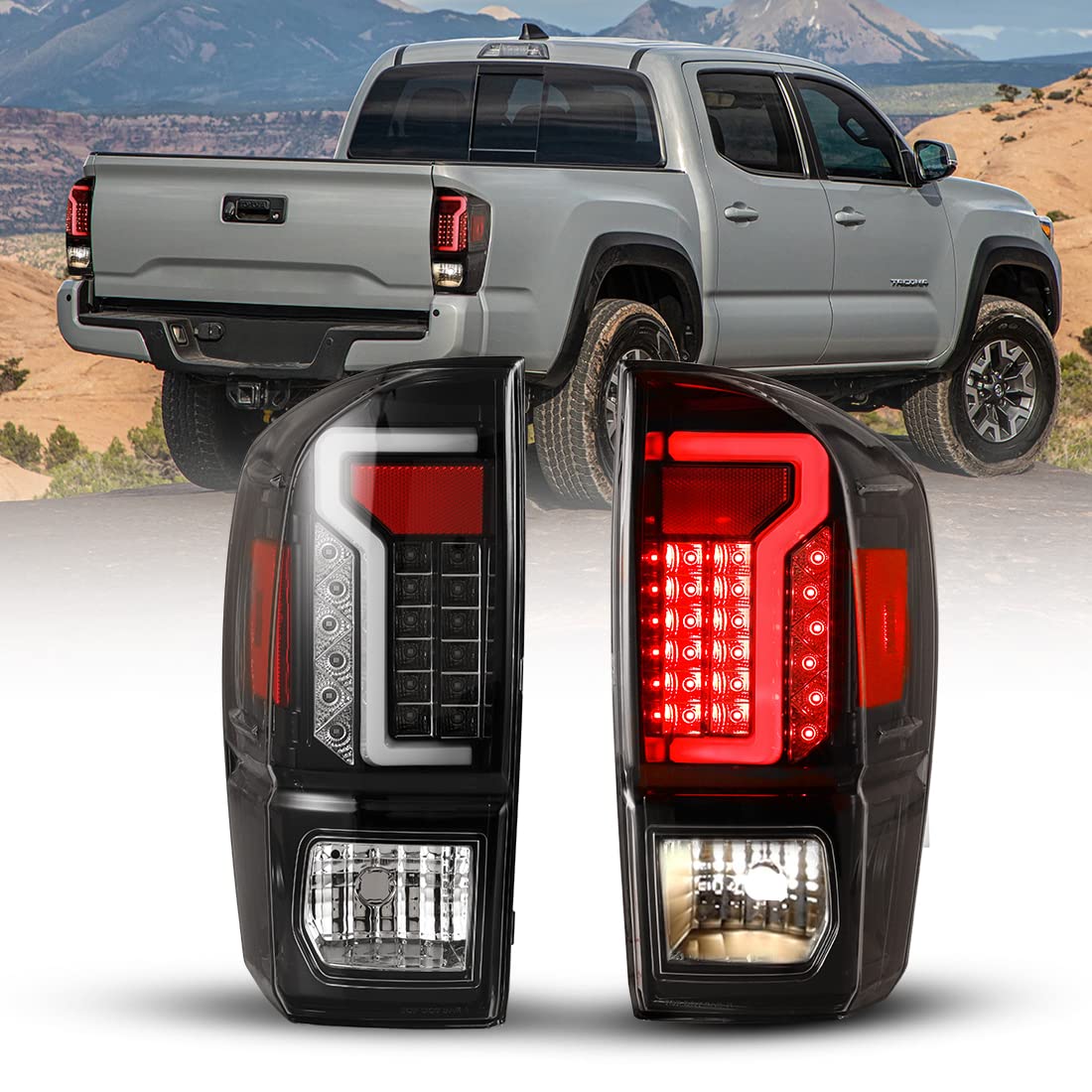 ROXX LED Tail Lights Assembly for 2016-2022 Toyota Tacoma Pickup Truck - Pair Replacement with LED DRL, Brake Lights, Turn Signals & Red Reflector - Left & Right Side (Clear Lens) - Perfect for Off-Roading, Night Driving & Vehicle Customization