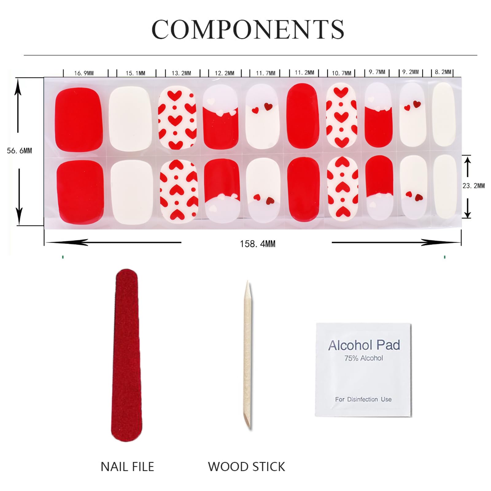 Valentine's Day Gel Nail Stickers - Red Heart Nail Art Wraps for Women | Long Lasting Salon Quality Manicure Decals | Perfect for Date Night, Bridal Showers & Romantic Occasions