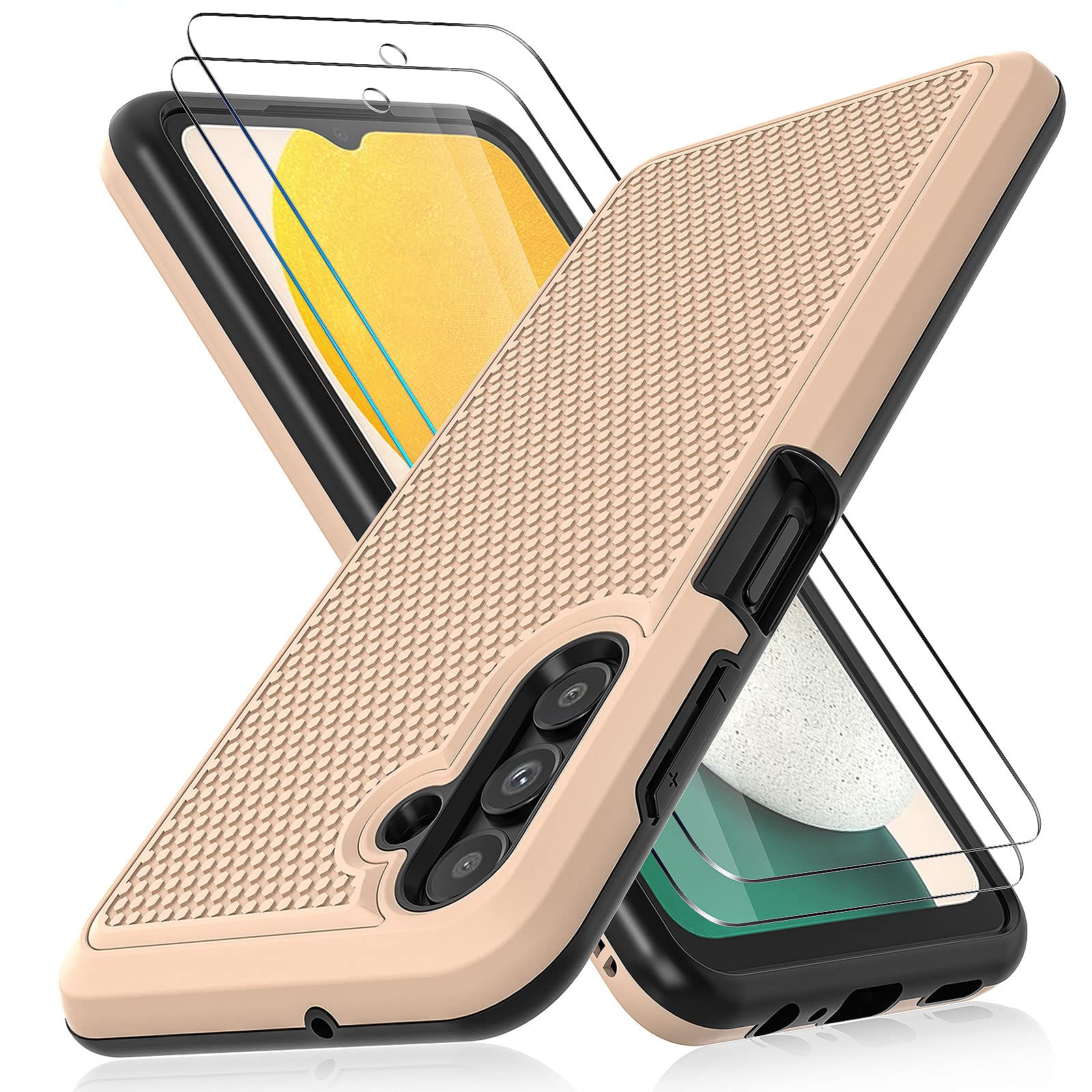 Samsung Galaxy A13 5G Case with Screen Protector (2 Pack) - Military Grade Shockproof Dual Layer Protective Cover, Non-Slip Textured Back in Rose Gold - Perfect for Outdoor Activities and Daily Protection