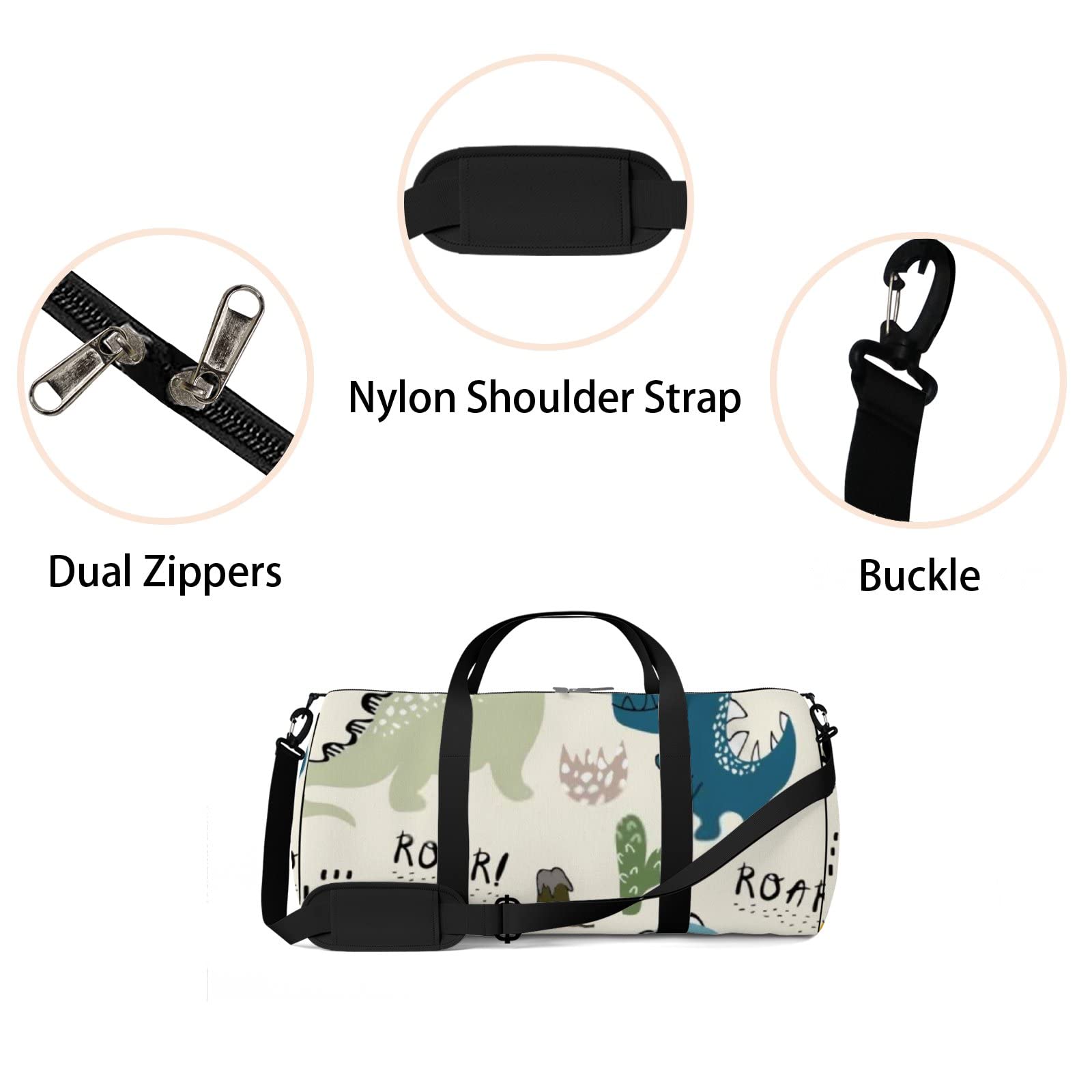 Dinosaur Print Waterproof Gym Bag with Shoulder Strap & Side Pockets - Lightweight Sports Tote for Men & Women - Perfect for Workouts, Travel, School & Beach Day