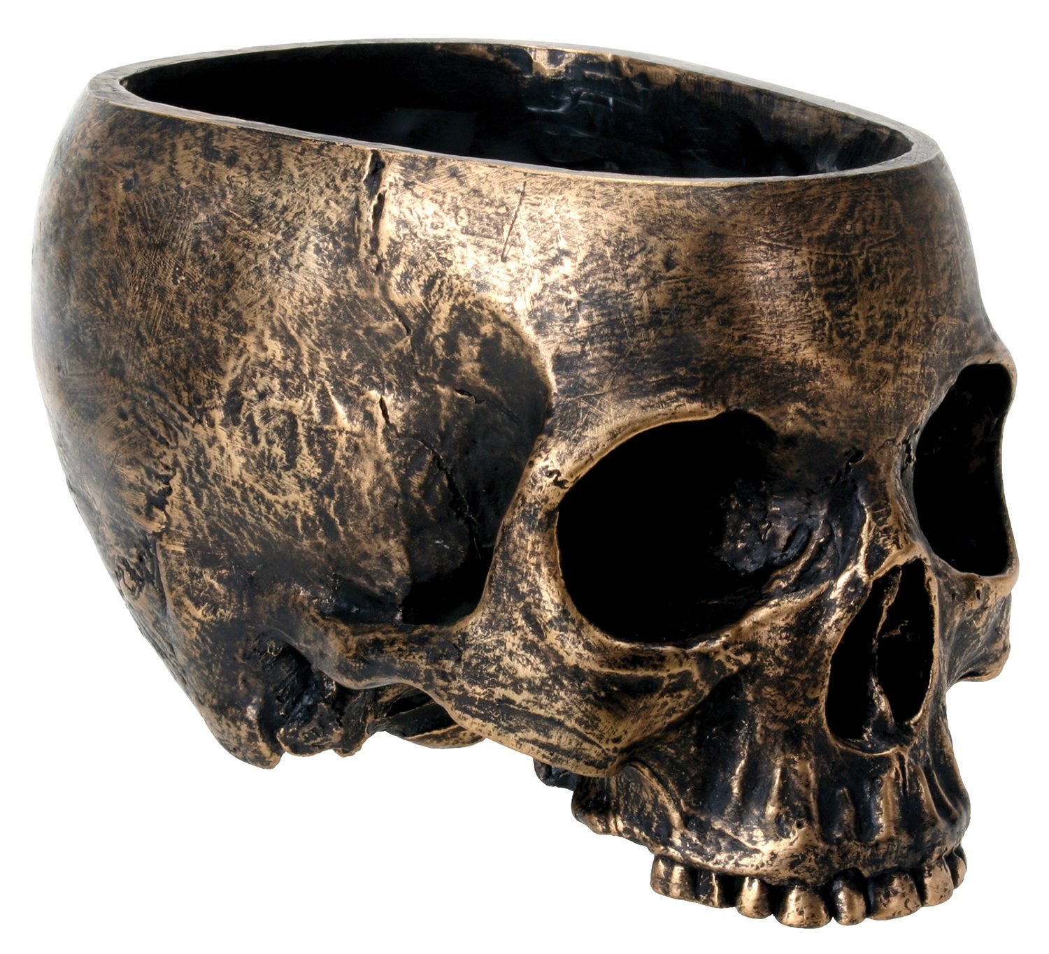 SUMMIT COLLECTION Bronze Resin Halloween Skull Candy Bowl - Decorative Planter Dish & Skeleton Sculpture for Spooky Home Decor, Party Centerpiece, and Gothic Gift Idea