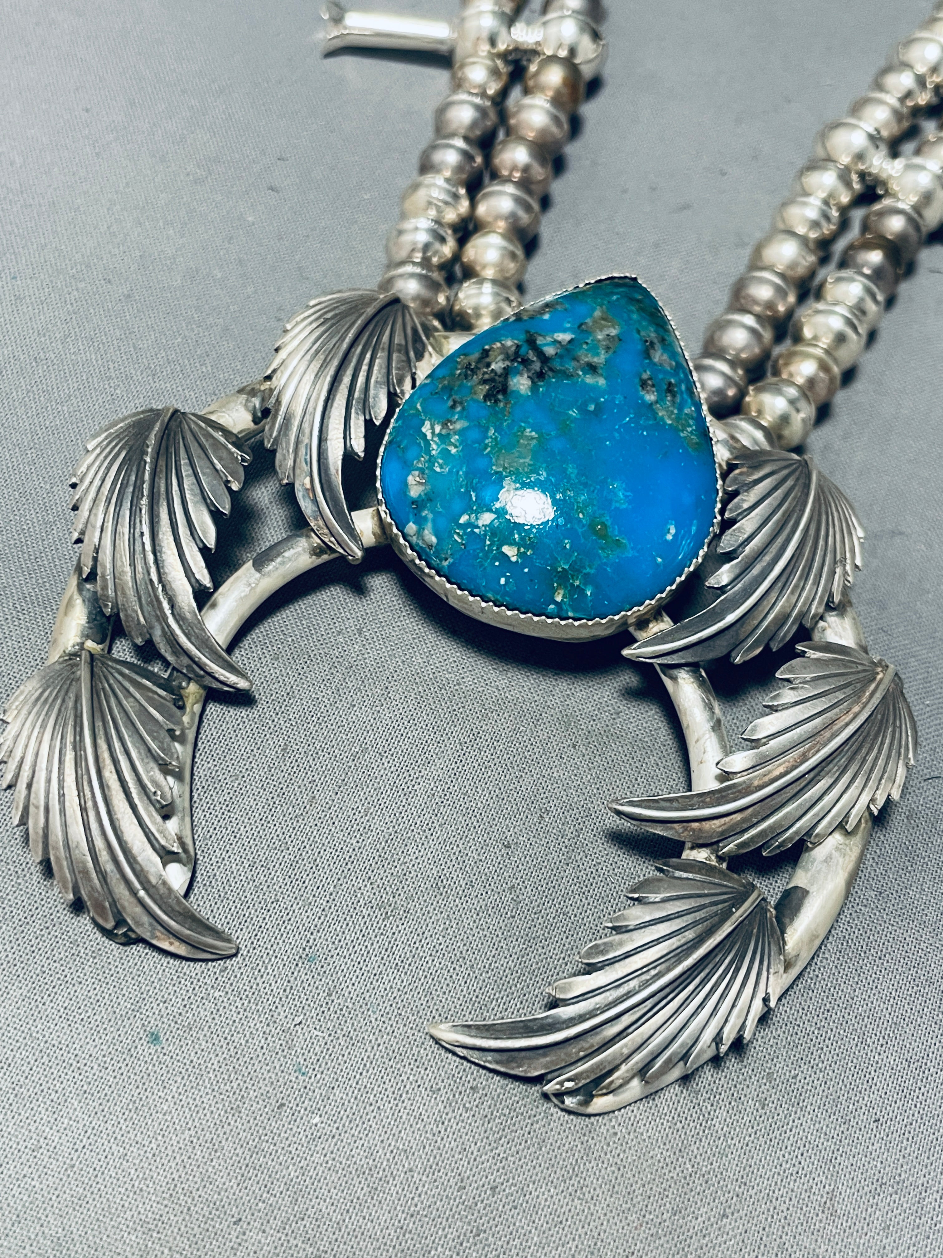 Authentic Navajo Sterling Silver Squash Blossom Necklace with Turquoise - 162g Heavy Handmade Jewelry for Women, Perfect for Boho Fashion & Special Occasions