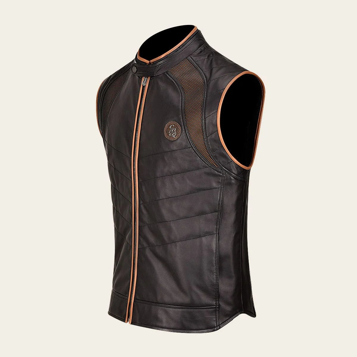 H333BOB Cuadra Black Casual Fashion Lambskin Leather Vest for Men - Stylish Biker Jacket for Motorcycle Riding, Night Out & Everyday Wear