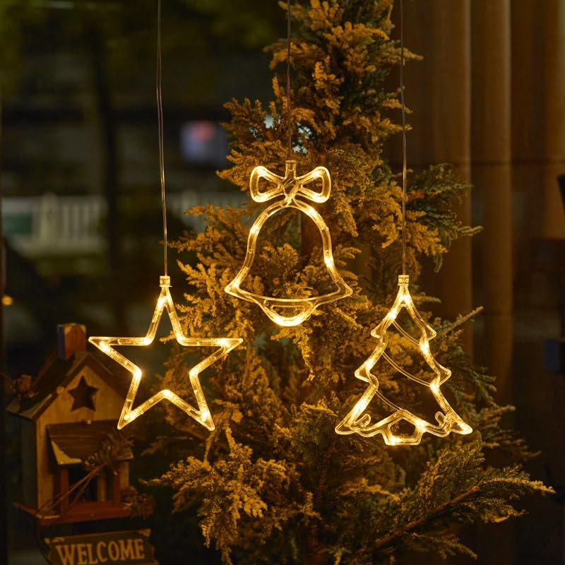 3 Pack Christmas Window Star Lights - Battery Operated Indoor/Outdoor Decor with 8 Lighting Modes (Warm White) for Holiday, Porch, Party & Home Decoration