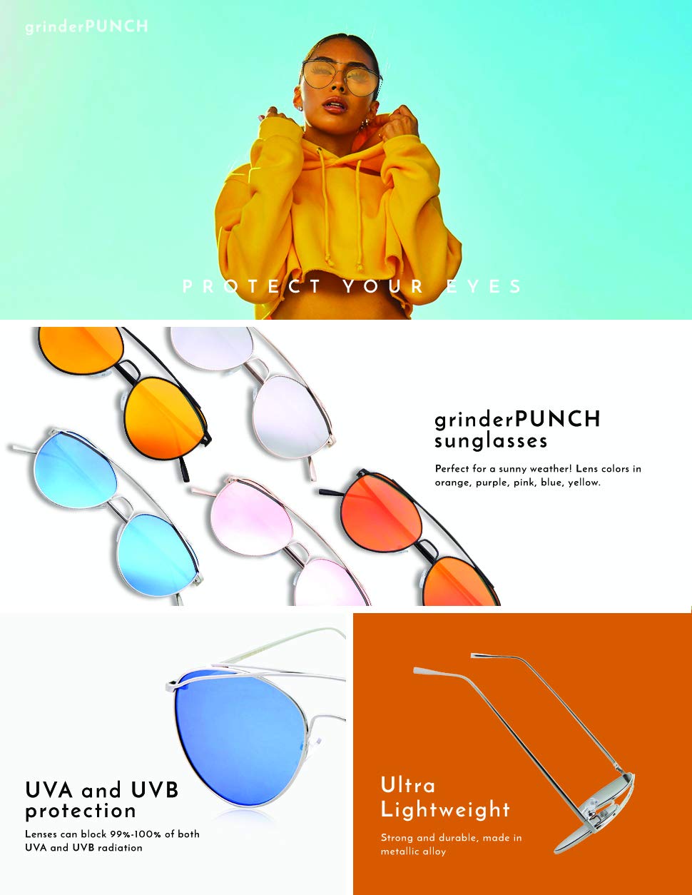 grinderPUNCH Slim Round Flash Mirror Metal Sunglasses - Polarized UV Protection Aviator Shades for Men & Women - Perfect for Driving, Beach, and Outdoor Activities