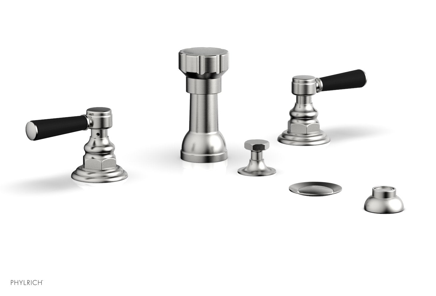 HEX TRADITIONAL 4-Hole Bidet Faucet Set with Satin Black Lever Handles - Model 500-61 - Perfect for Bathroom Renovation & Modern Toilet Upgrades