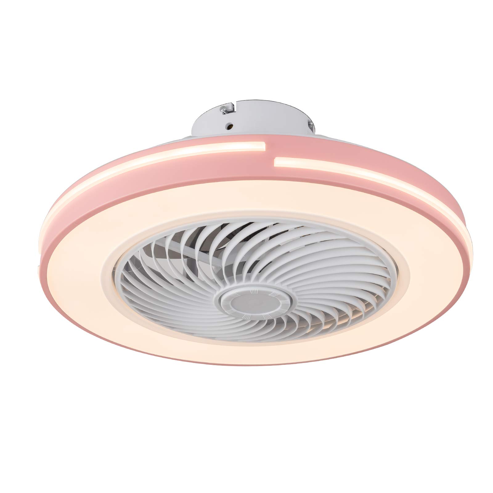 20 Inch Modern LED Ceiling Fan with Light and Remote Control - 3-Color Lighting Modes, Invisible Acrylic Chandelier, Metal Shell, Semi Flush Mount - Perfect for Bedroom, Kids Room, Kitchen, Living Room (Pink)