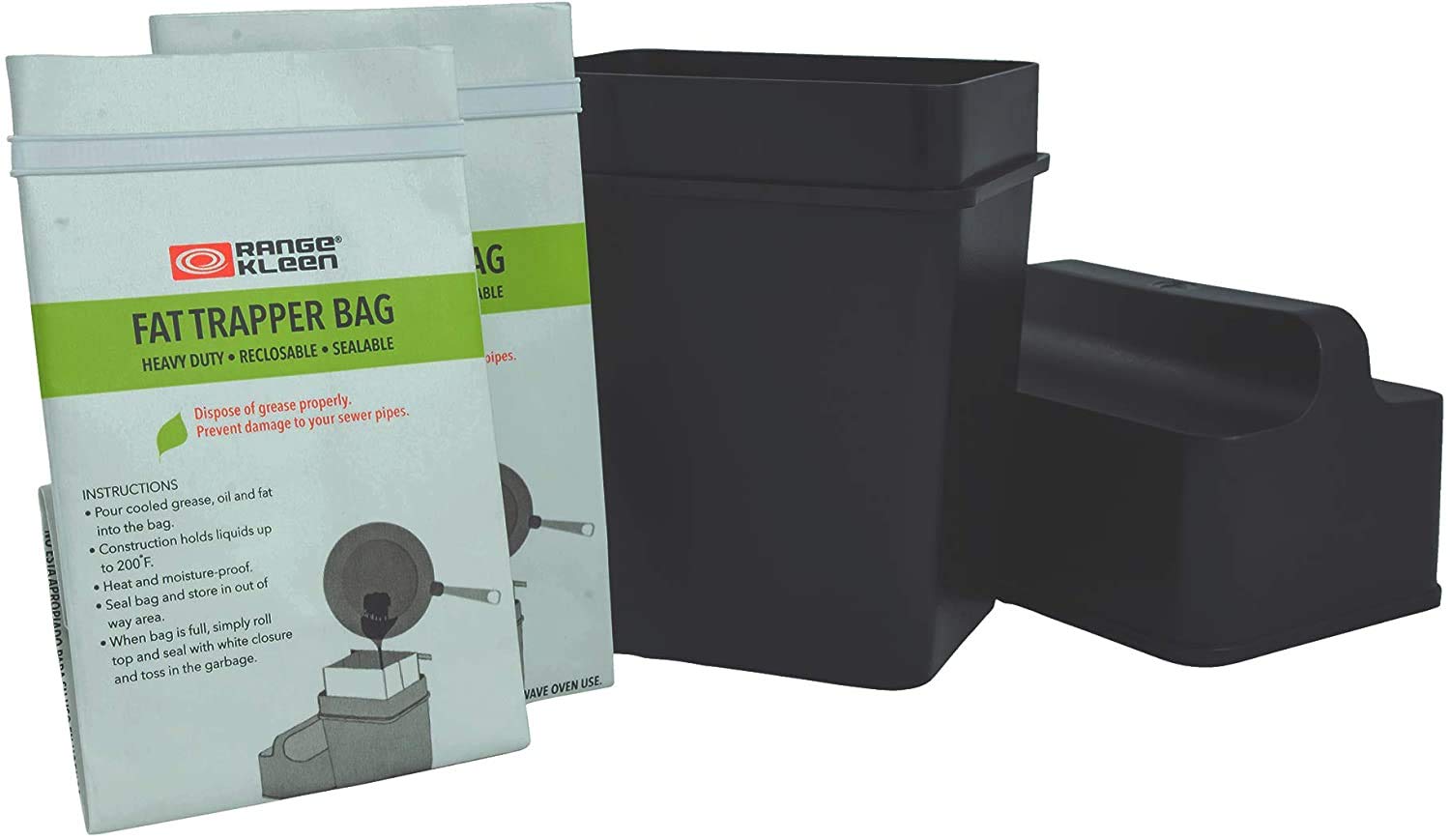 Range Kleen Grease Container for Kitchen | 600-02 Grease Keeper System with 2 Fat Trapper Refill Bags | Durable Grease Trap for Cooking Oil & Fat Storage | Perfect for Restaurants, Home Kitchens & Outdoor BBQs