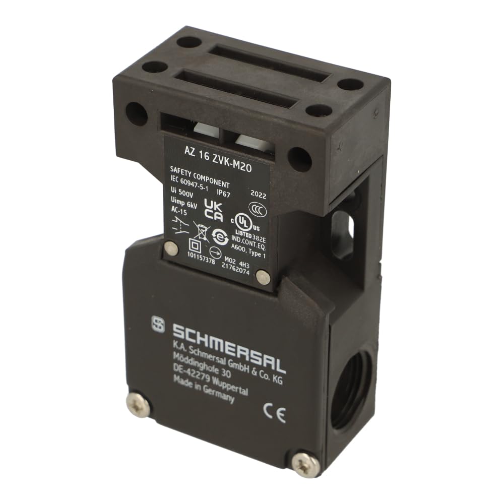 SCHMERSAL AZ16ZVK-M20 Safety Switch with Separate Actuator, 1NO+1NC Contacts, M20 Cable Entry, High Ejection Force - Ideal for Industrial Machinery Safety Systems and Automation Equipment Protection