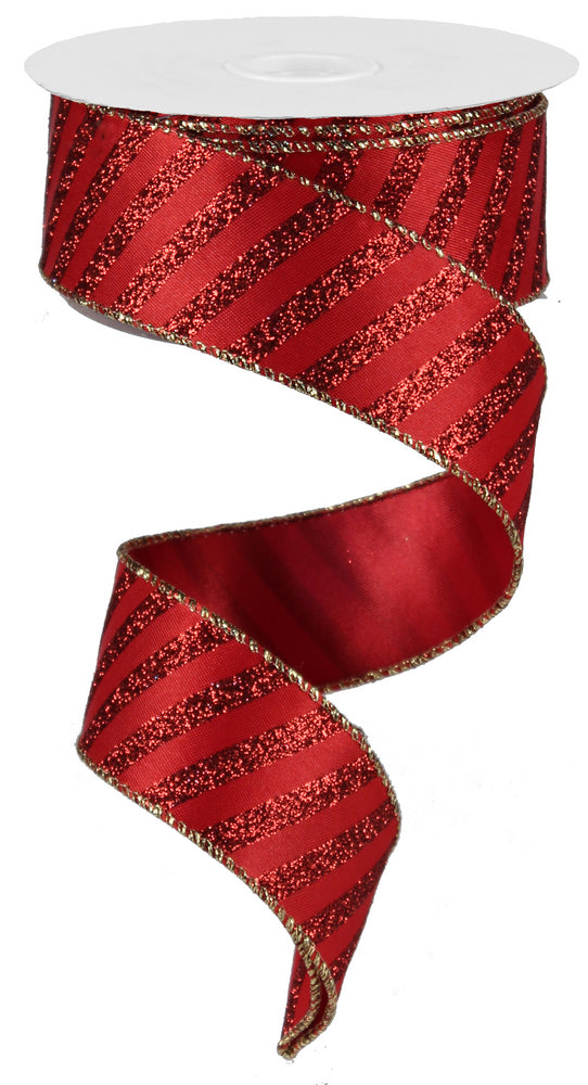 1.5 Inch Glitter Stripe Ribbon - Red Craft Ribbon (10 Yards) for Gift Wrapping, DIY Projects, Party Decorations and Scrapbooking