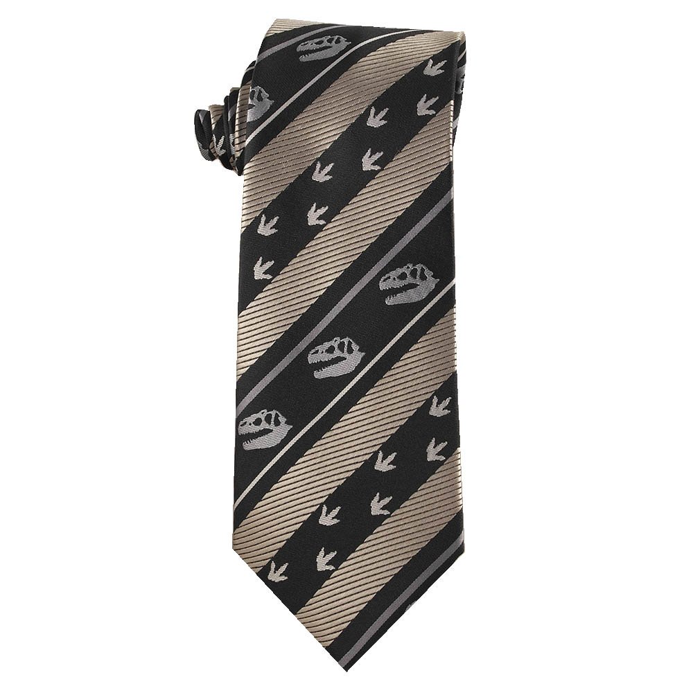 Dinosaur Lover Necktie - Dinosaur Skull & Fossil Tracks Striped Tie for Men | Perfect for Jurassic Themed Parties, Paleontology Events & Dino Lovers Gifts