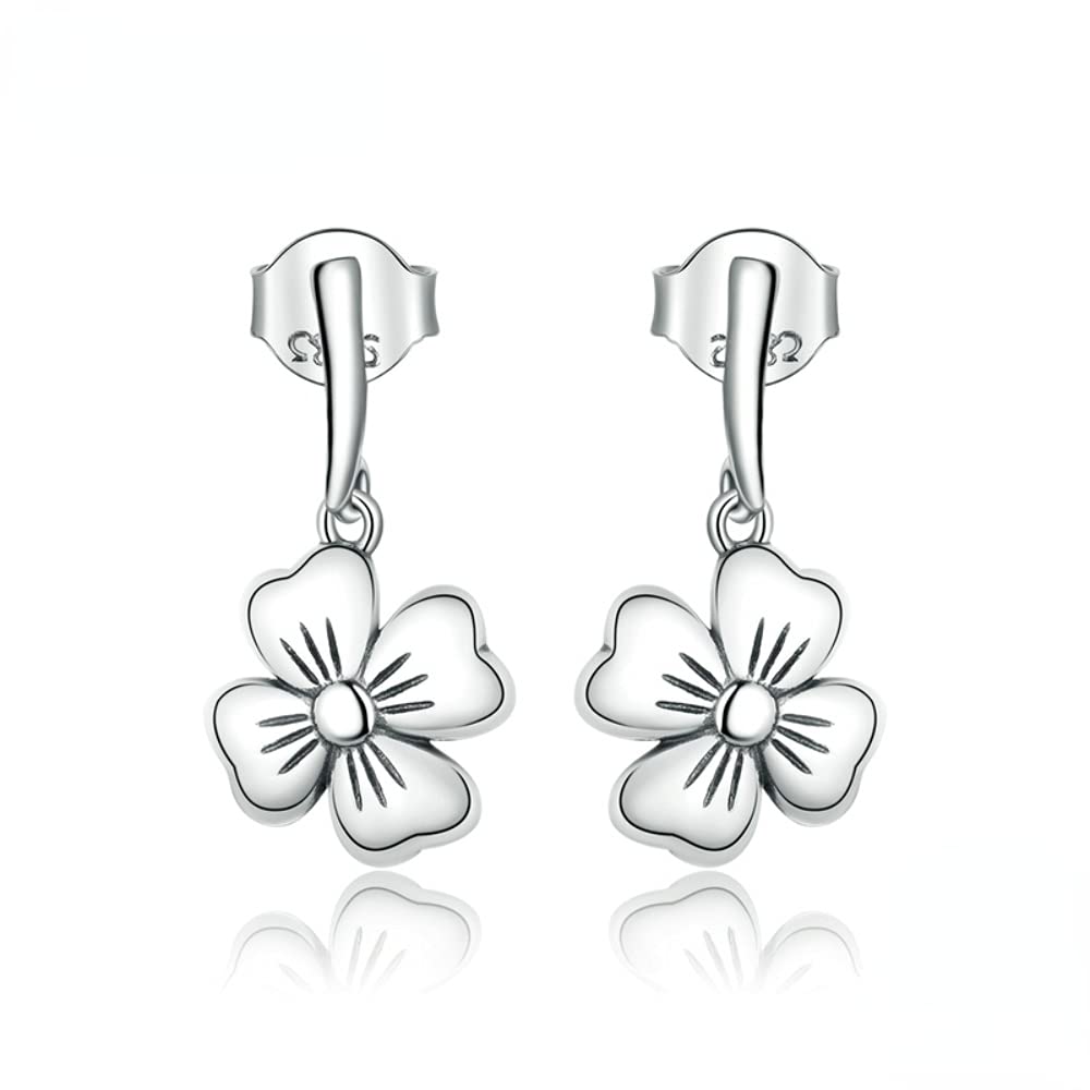 925 Sterling Silver Lucky Clover Stud Earrings for Women - Dainty Four Leaf Clover Earrings - Hypoallergenic Jewelry Gift for Her - Perfect for St. Patrick's Day, Birthday & Everyday Wear