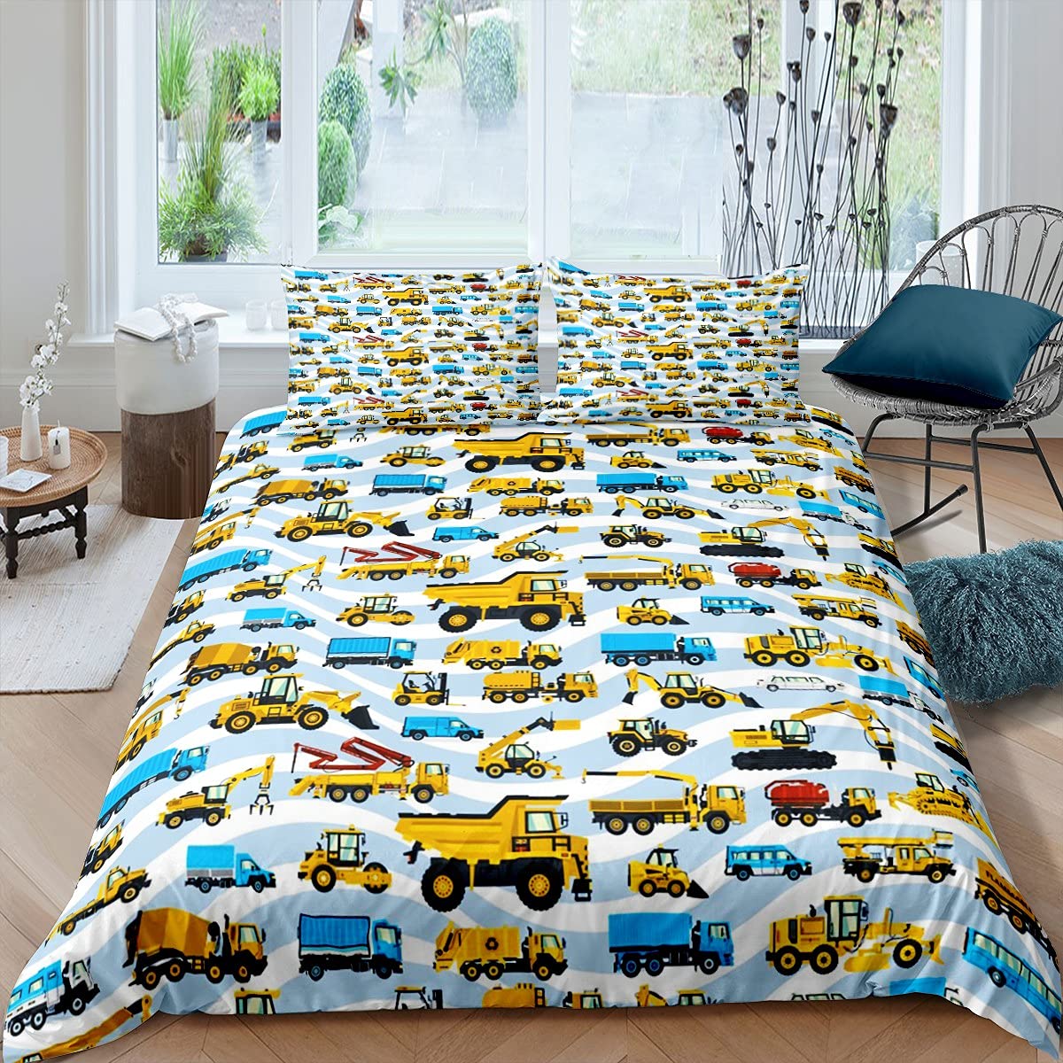 Erosebridal Kids Construction Excavator Duvet Cover Set - Full Size Colorful Bulldozer Truck Bedding for Boys & Teens | Perfect for Construction-Themed Bedrooms & Playrooms