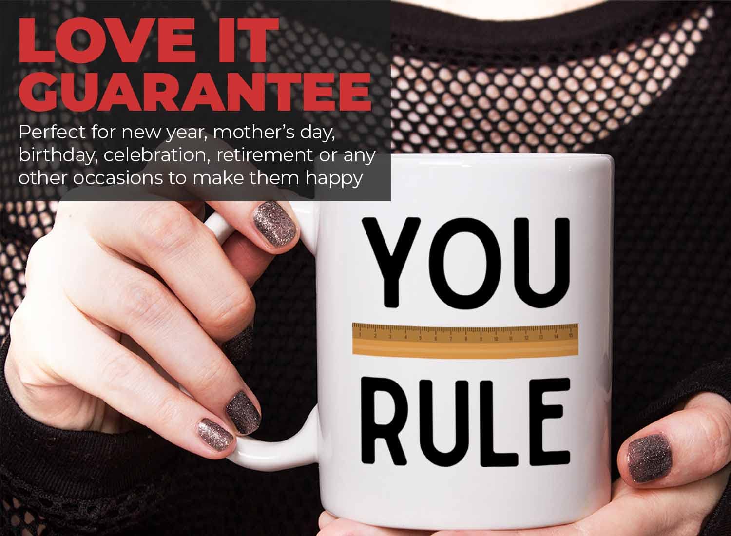 11oz White Teacher Mug - 'You Rule' Inspirational Gift for Teacher's Day, Valentine's Day & Back to School - Perfect for Coffee, Tea & Classroom Appreciation