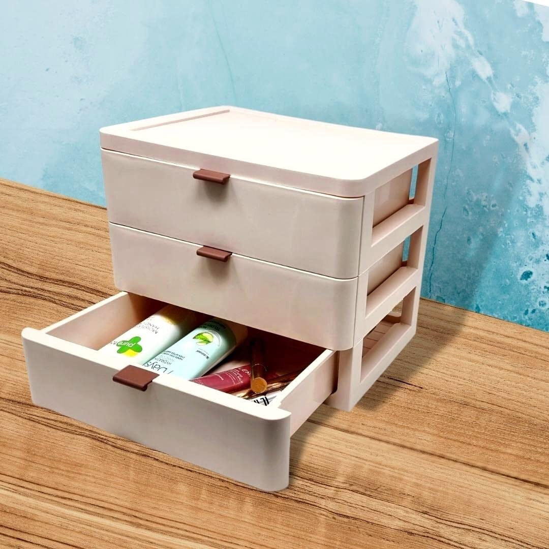 TG Thistle Gem 3-Drawer Makeup Organizer - Pink Storage Box for Cosmetics & Jewelry | Vanity & Travel Use