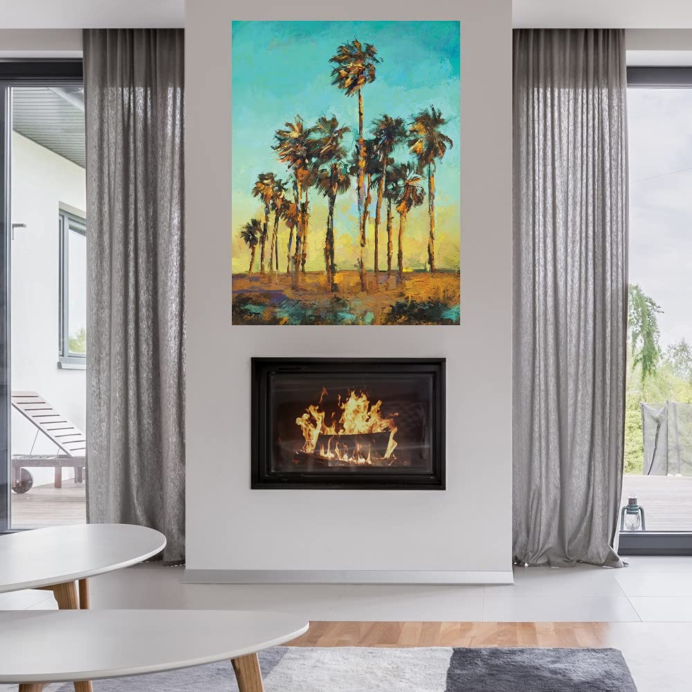 Evening Palms Fine Art Canvas Wall Decor - Hand Painted Tropical Beach Painting for Living Room, Bedroom, Office - Ready to Hang 35