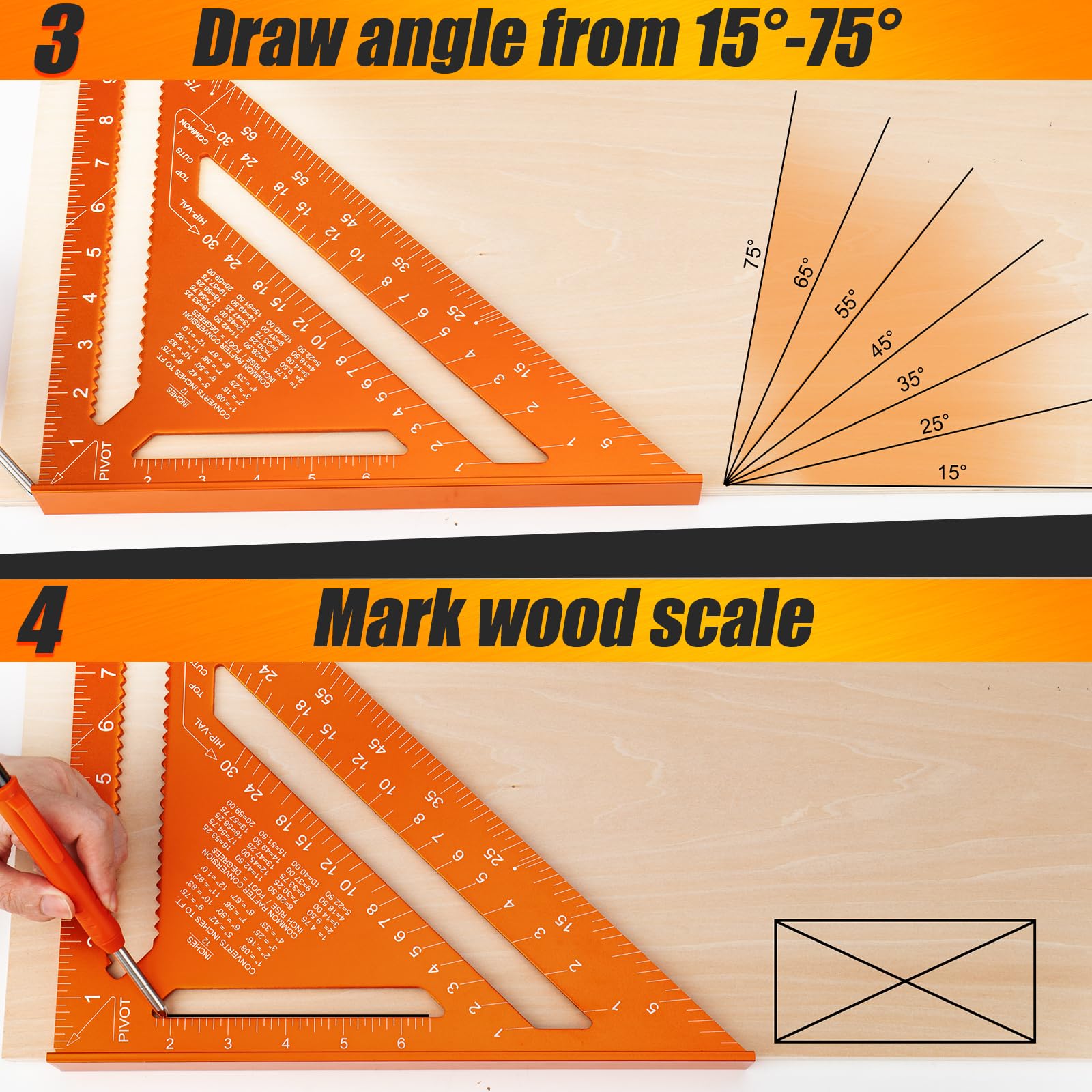 12 Inch Aluminum Carpenter Square - Precision Woodworking & Framing Tool for Angle Measuring, Rafter Layout, DIY Projects - Perfect for Carpenters, Builders, and Home Improvement Enthusiasts