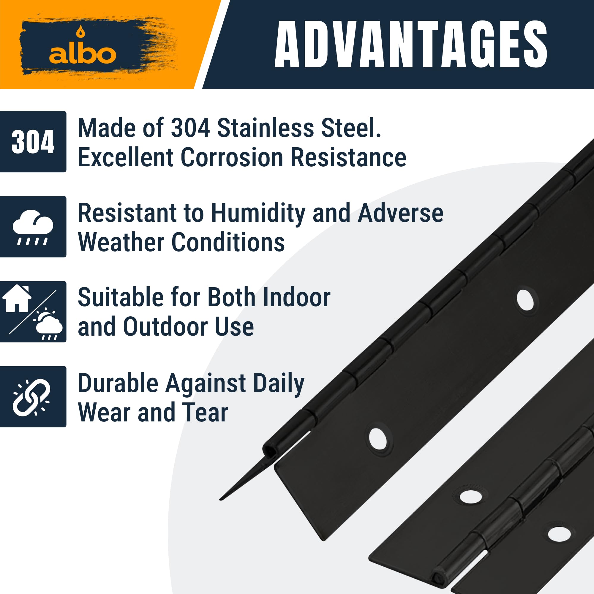 30 Inch Black Heavy Duty Piano Hinge Continuous Stainless Steel 304 (2-Pack) - Matte Black Surface Mount Cabinet Hinges 30