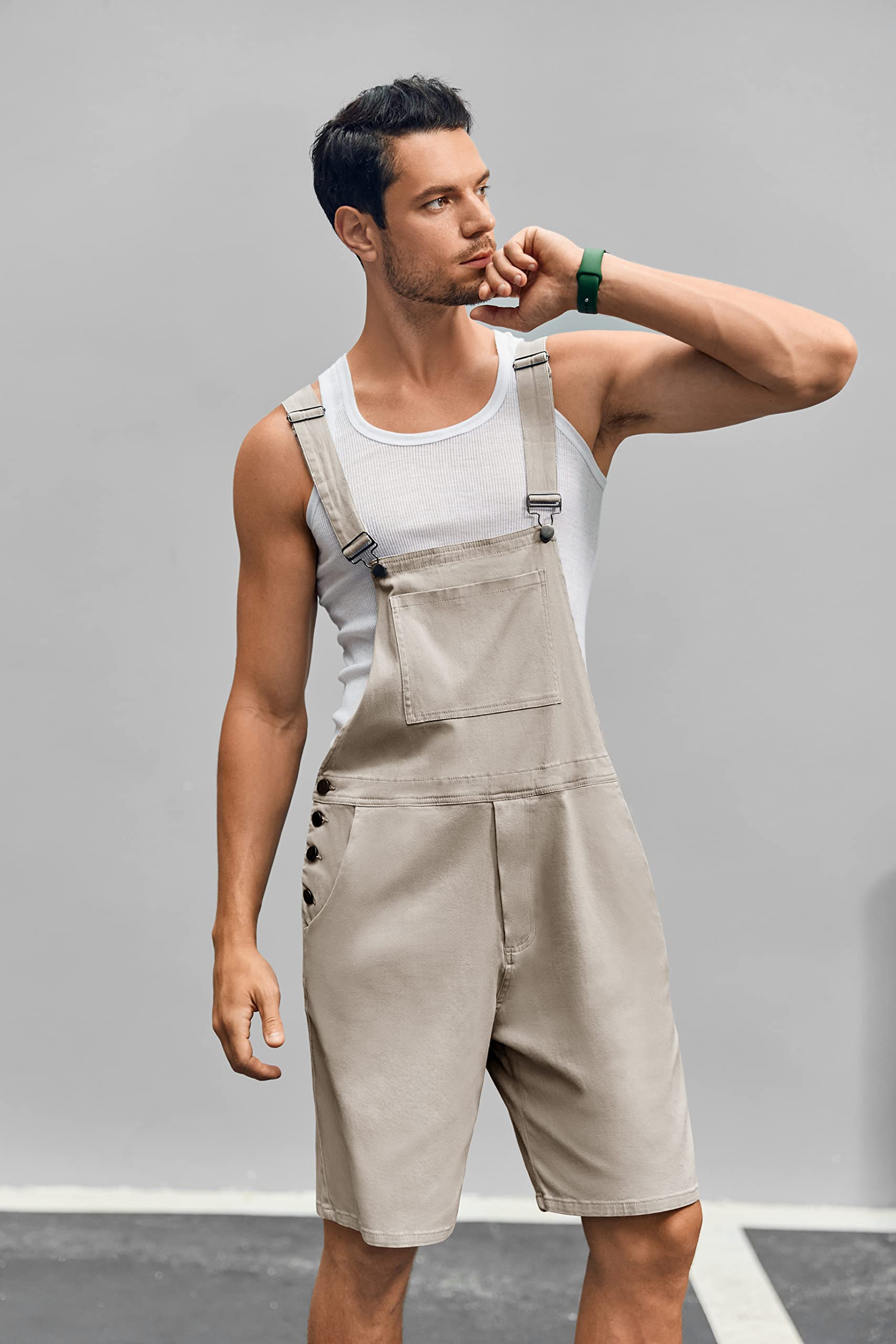 Runcati Men's Casual Bib Overalls Shorts - Lightweight Cotton Loose Fit Denim Jumpsuit with Pockets | Summer Workwear, Outdoor Activities, Gardening & Casual Wear