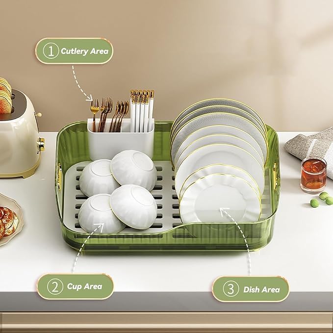 Zorzel Modern Acrylic Dish Drying Rack Over Sink - Large Kitchen Organizer with Utensil Holder & Drain Tray | Space-Saving Solution for Dishes, Cups & Cookware | Perfect for Small Kitchens & Apartments (Multicolor)
