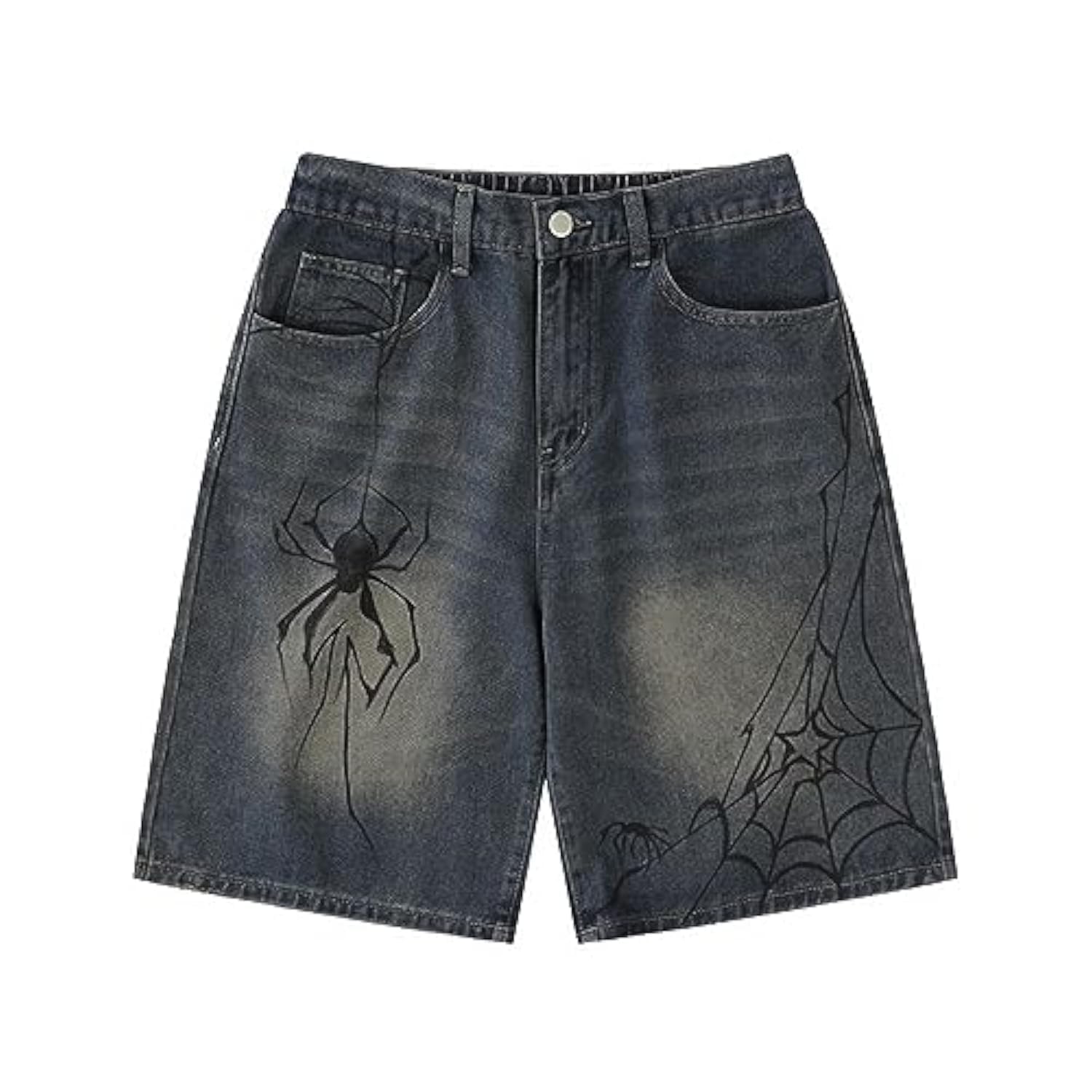 CUTEGAL Unisex Jorts - Mid Rise Spider Denim Shorts for Women & Men | Wide Leg Baggy Jeans | Y2K Casual Streetwear Pants | Perfect for Summer Outfits, Music Festivals and Retro Fashion Styles