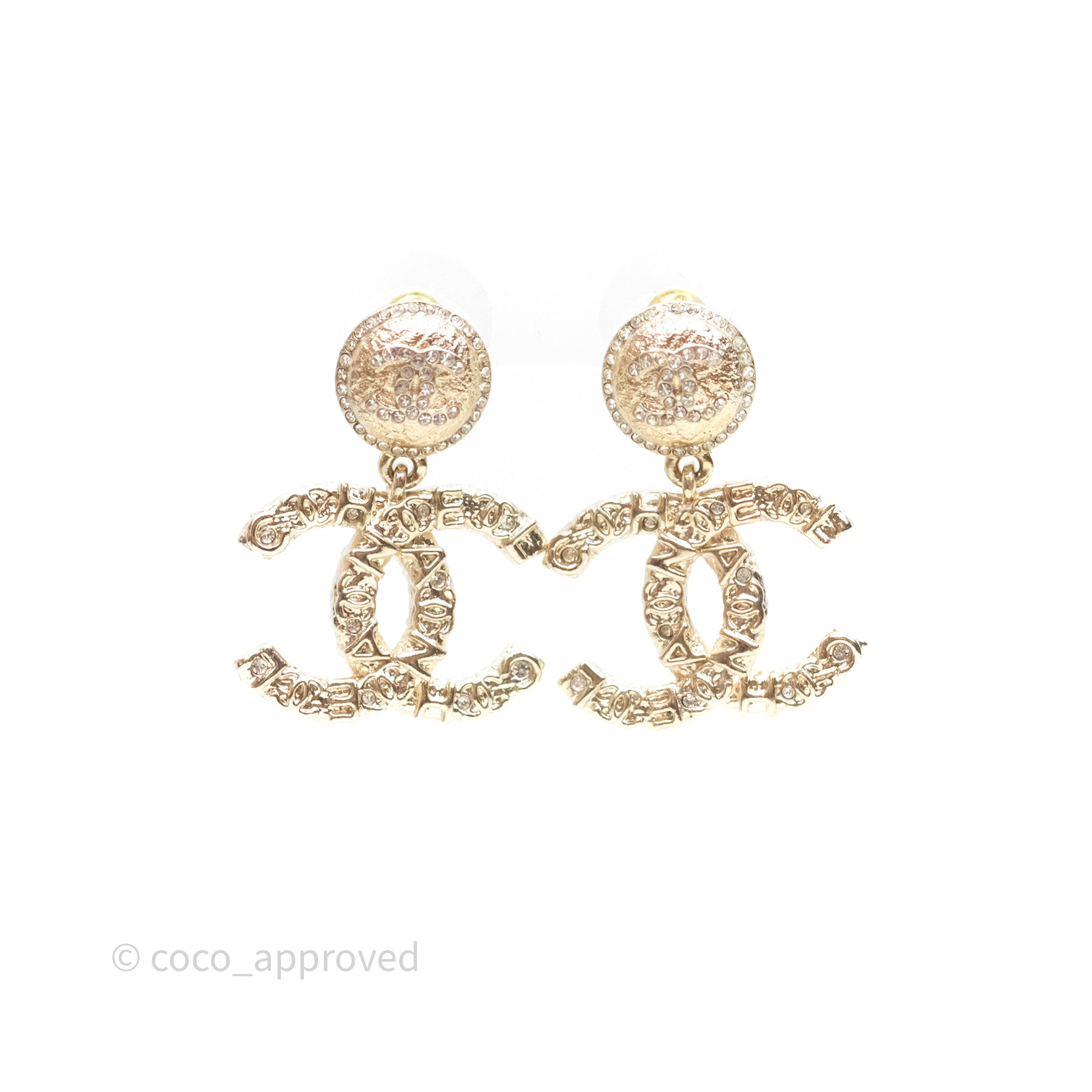 Chanel CC Crystal Drop Earrings - Gold Tone 21P Fashion Jewelry for Women | Elegant Party & Wedding Accessories