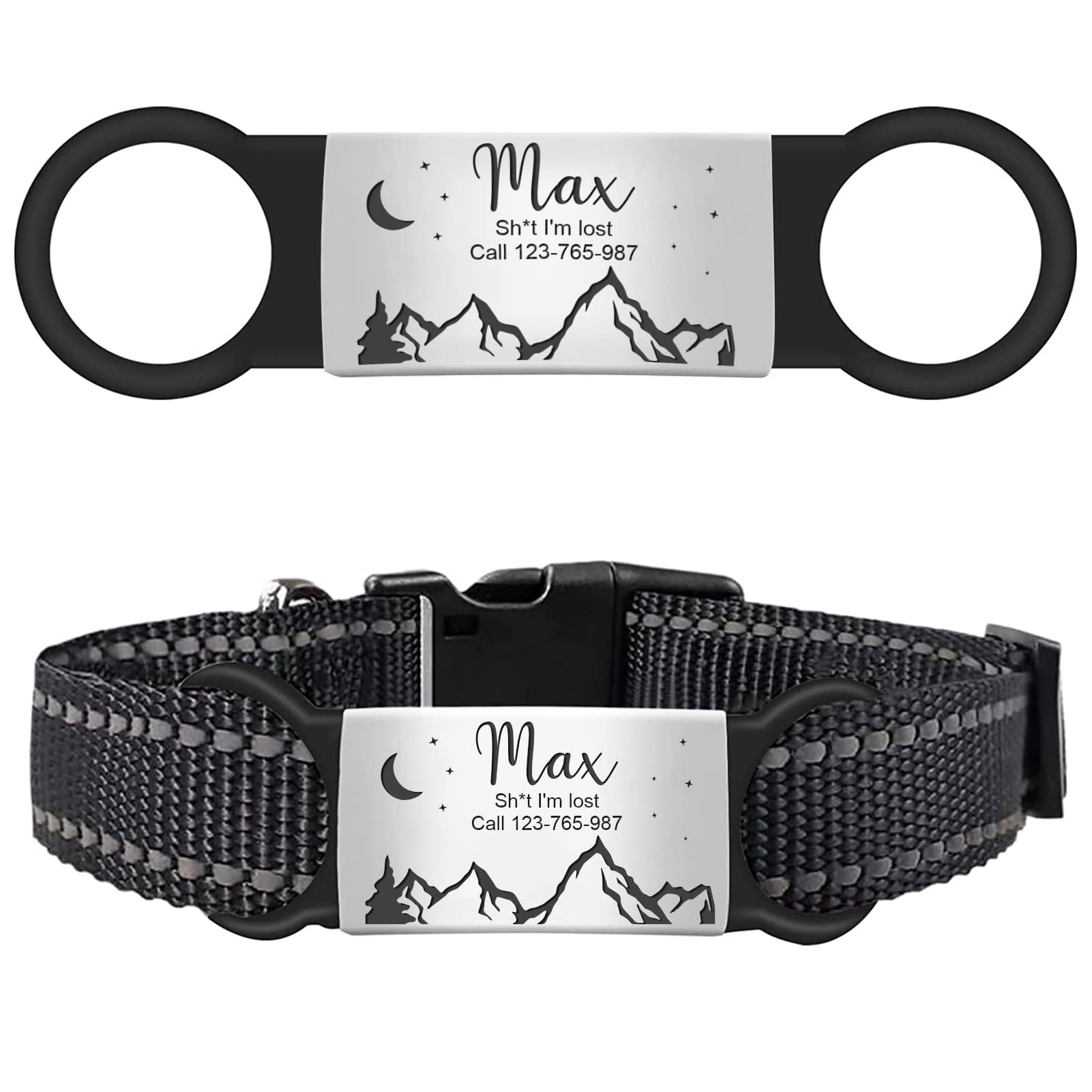 Personalized Slide-On Dog Tags - Engraved Stainless Steel Pet ID Tag for Dogs & Cats - Silent No-Jingle Name Tag (Large Silver) - Perfect for Daily Walks, Travel & Pet Safety