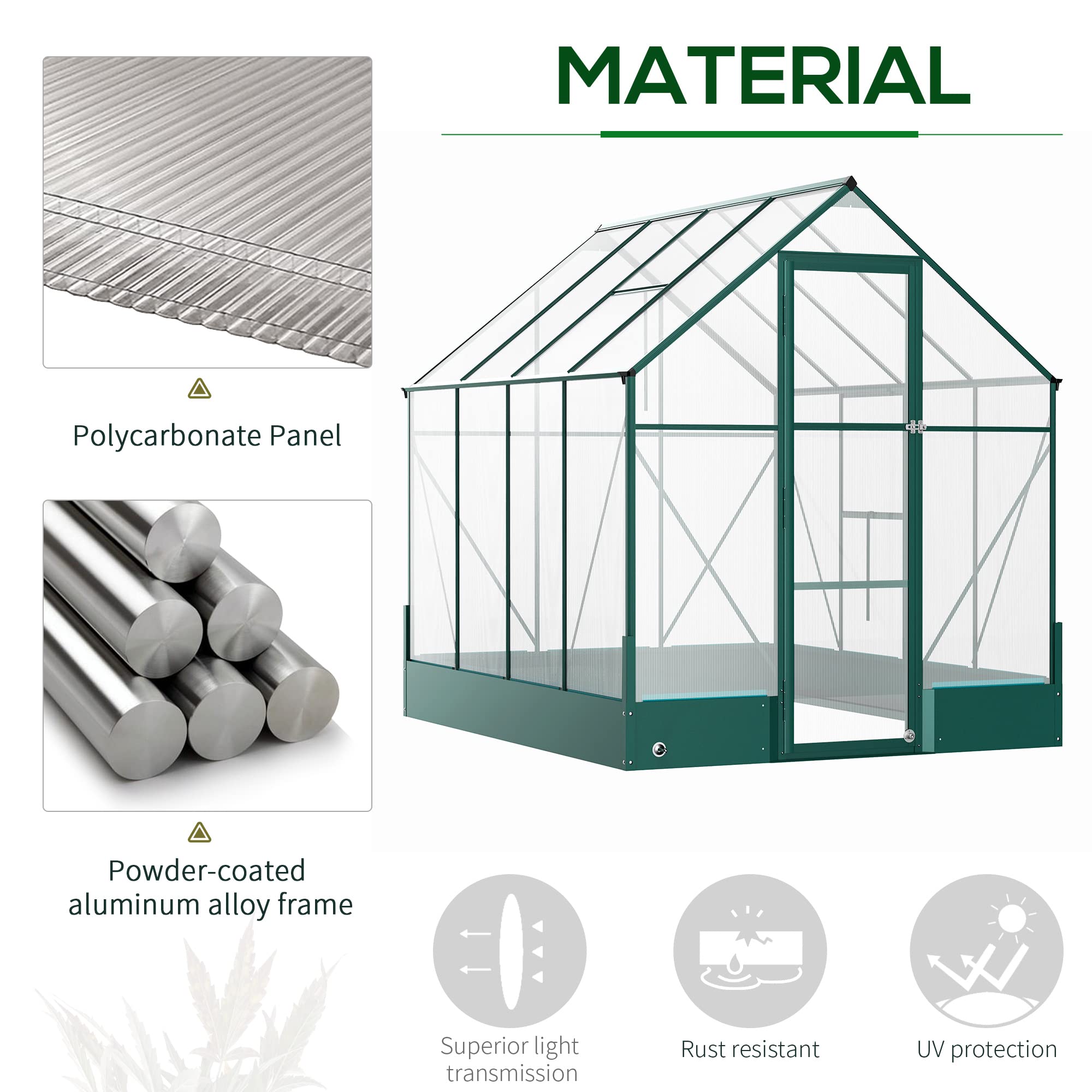 Outsunny 8' x 6' Polycarbonate Walk-in Greenhouse with Roof Vent & Rain Gutter - Durable Aluminum Frame for Outdoor Gardening - Perfect for Backyard, Patio & Plant Protection