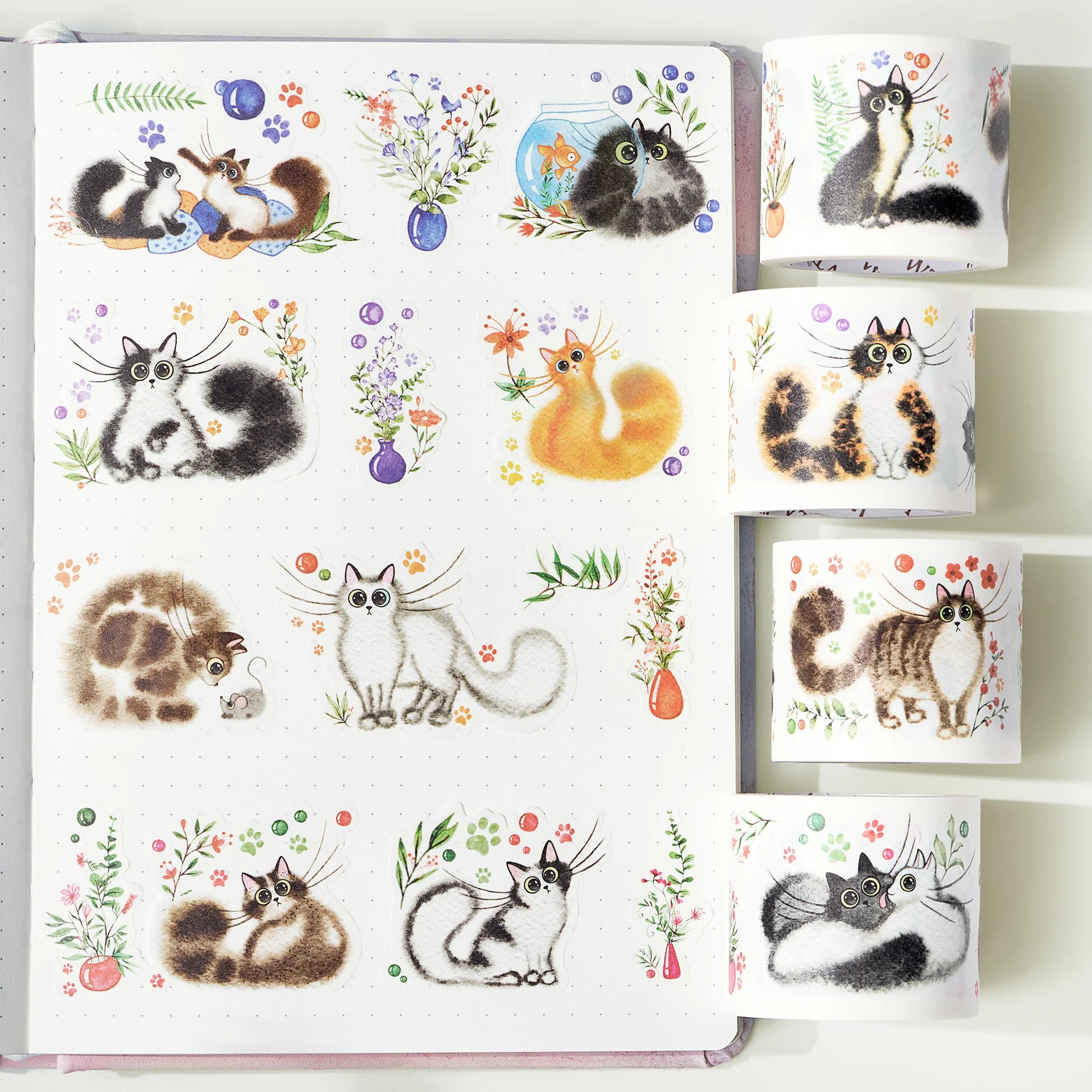 Cat Mood Washi Tape Sticker Set - 50pcs Cute Cat Pattern Decorative Tape for Scrapbooking, Journaling, DIY Crafts - Perfect for Bullet Journals, Gift Wrapping & Home Decor