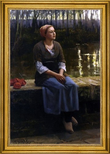 Daniel Ridgway Knight 'The Stroller' 16x24 Inch Premium Canvas Art Print with Gold Frame - Wall Decor for Living Room, Bedroom & Office