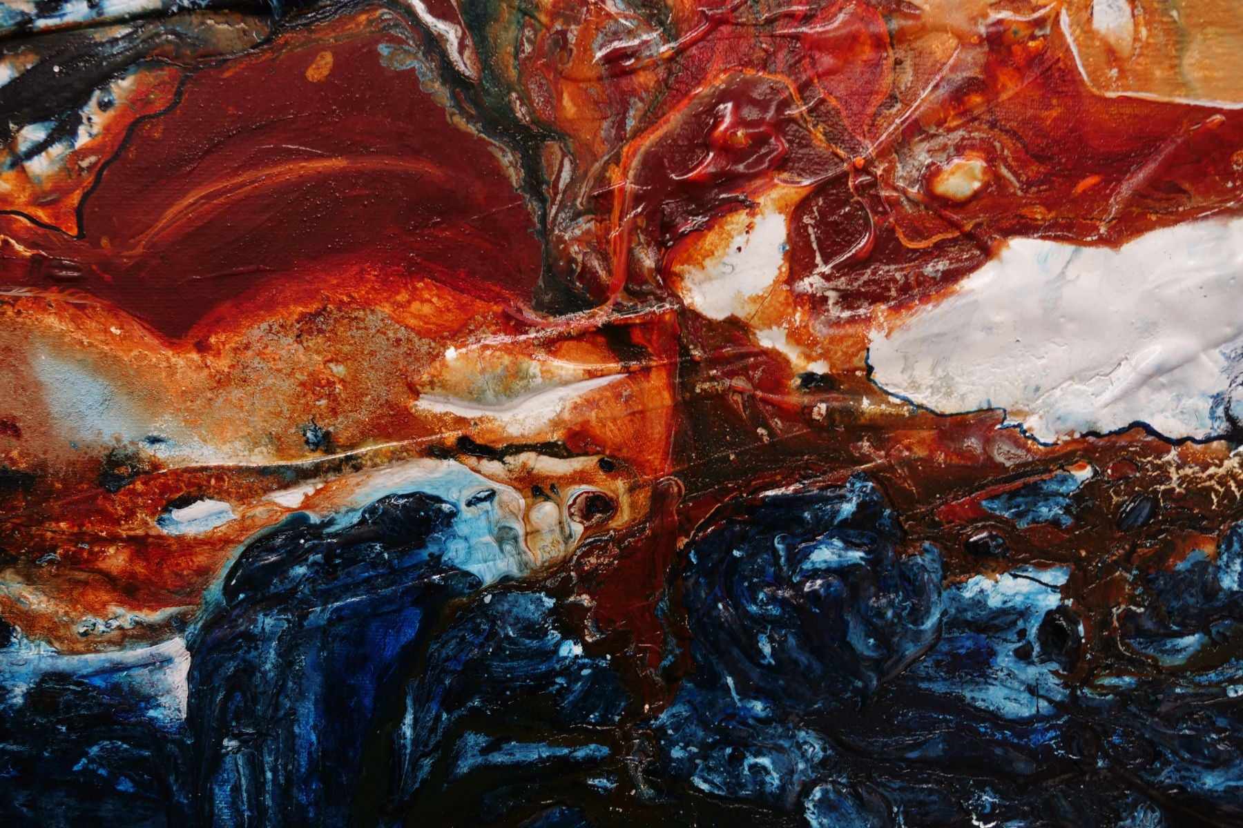 Midnight Oxide 240cm x 100cm Blue Rust Textured Abstract Canvas Art - Modern Wall Decor for Living Room, Bedroom & Office