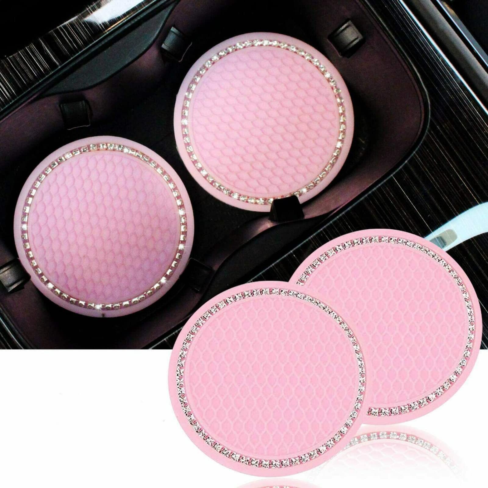 Universal Car Cup Holder Coasters - Anti-Slip Rhinestone Cup Holder Insert Mat (2 Pack, 7cm) for Most Vehicles | Stylish Interior Accessories to Prevent Spills & Protect Your Car - Perfect for Coffee, Drinks, and Daily Commutes