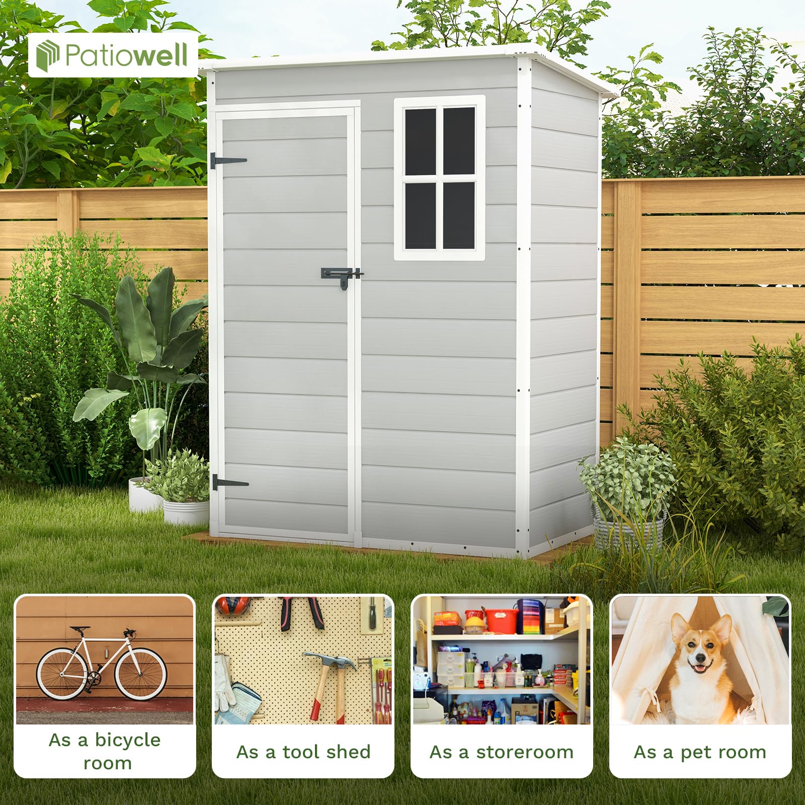 Patiowell 5x3 FT Resin Outdoor Storage Shed - Waterproof Garden Shed for Patio Furniture, Lawn Mower, Bikes & Beach Chairs | Heavy-Duty Grey & White Utility Shed for Backyard, Garage & Poolside Storage
