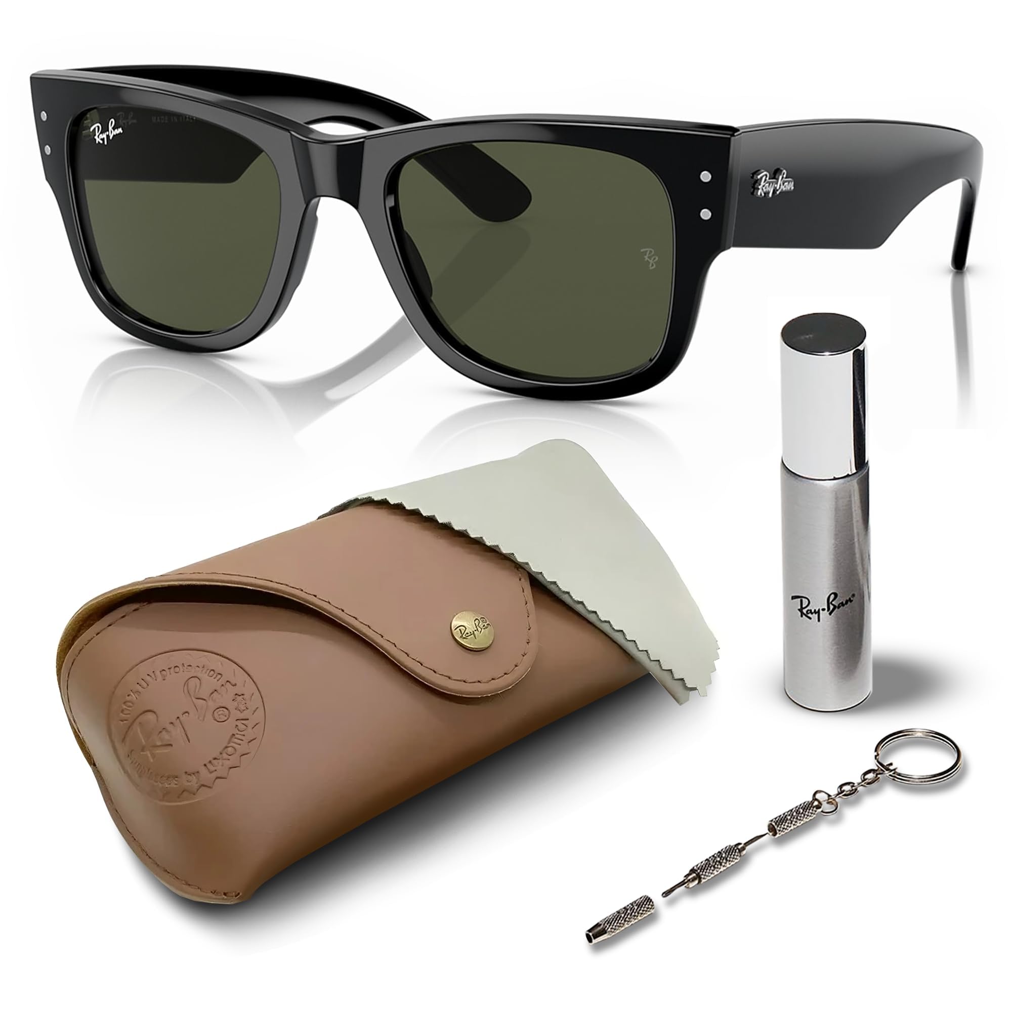 Ray-Ban RB0840S MEGA WAYFARER Square Sunglasses with Eyewear Kit - High Bridge Fit - UV Protection - Classic Style for Men & Women - Perfect for Driving, Beach, and Outdoor Activities