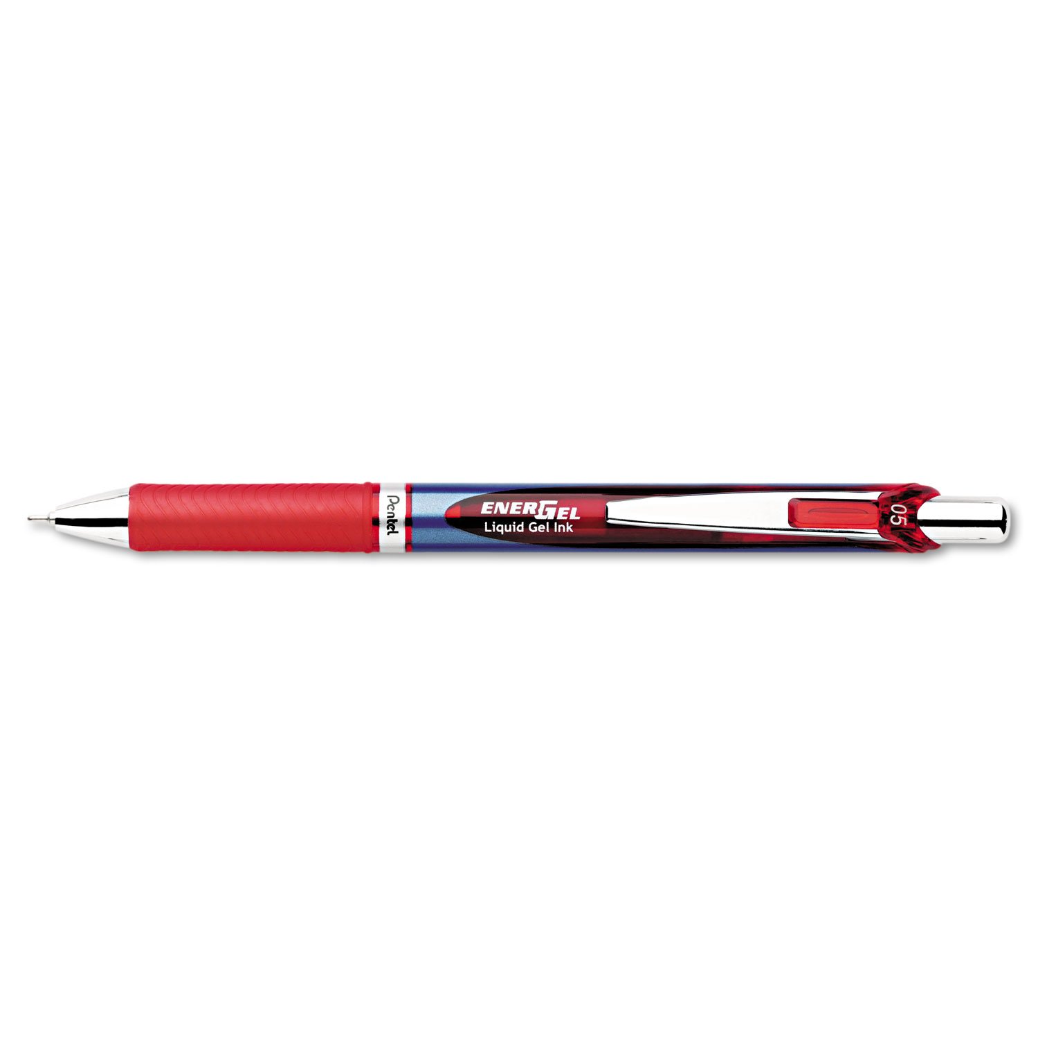 Pentel BLN75B EnerGel RTX Retractable Liquid Gel Pen 0.5mm Fine Point - Silver/Red Barrel with Smooth Red Ink - Ideal for Office, School, Note Taking & Journaling