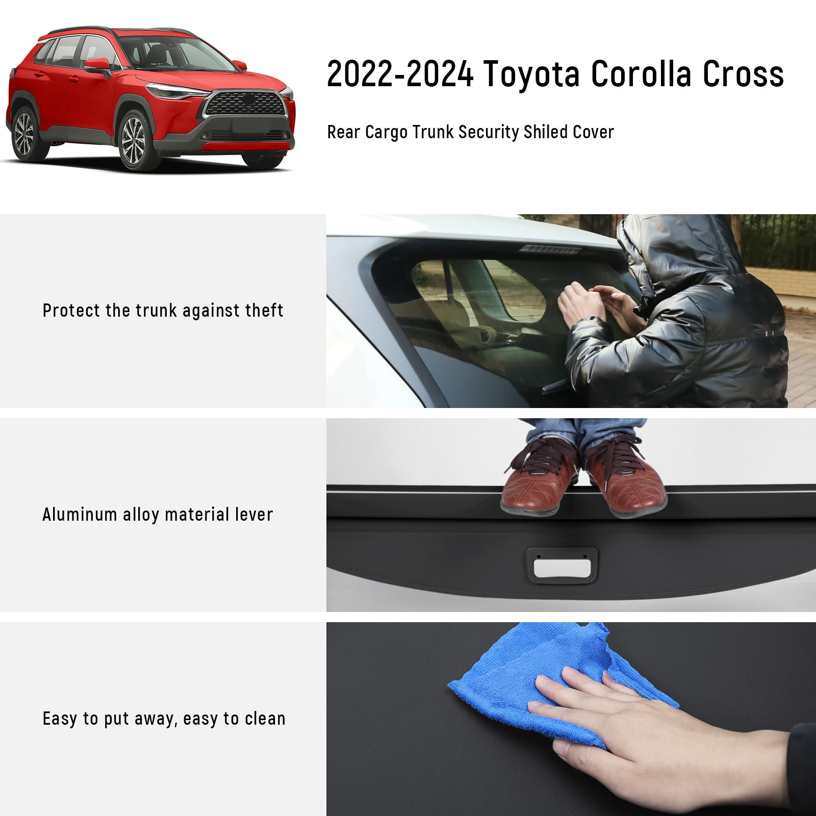2022-2024 Toyota Corolla Cross Retractable Cargo Cover - All Weather Trunk Shade Protector, Durable Canvas Luggage Cover for UV Protection & Privacy - Perfect for Road Trips, Grocery Hauling & Outdoor Adventures