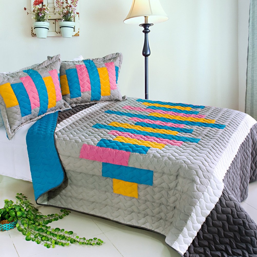 Creative Life 3-Piece Vermicelli Quilted Patchwork Bedding Set - Full/Queen Size - Soft & Stylish for Cozy Bedrooms, Guest Rooms & Dorm Decor
