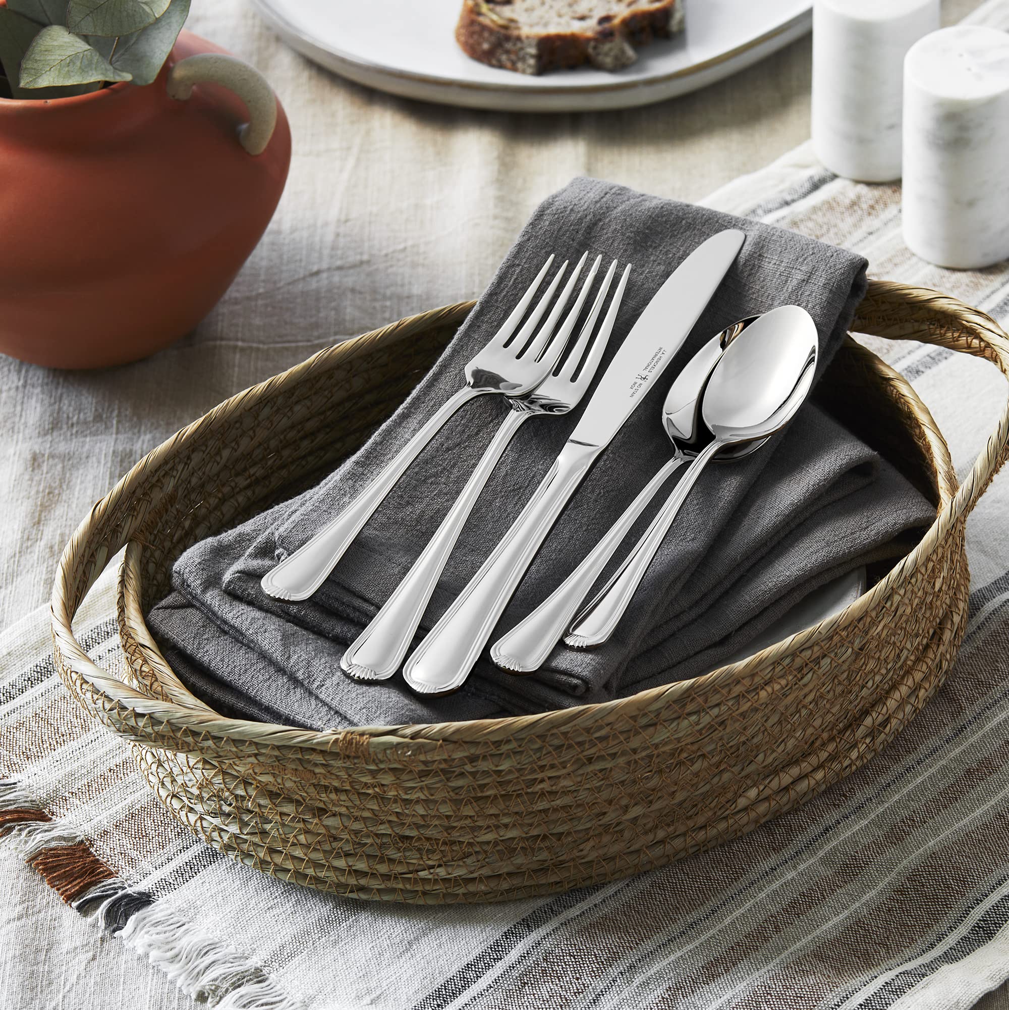 HENCKELS Alcea 65-Piece Flatware Set - Premium Stainless Steel Silverware with 8 Steak Knives for Dining, Entertaining & Special Occasions