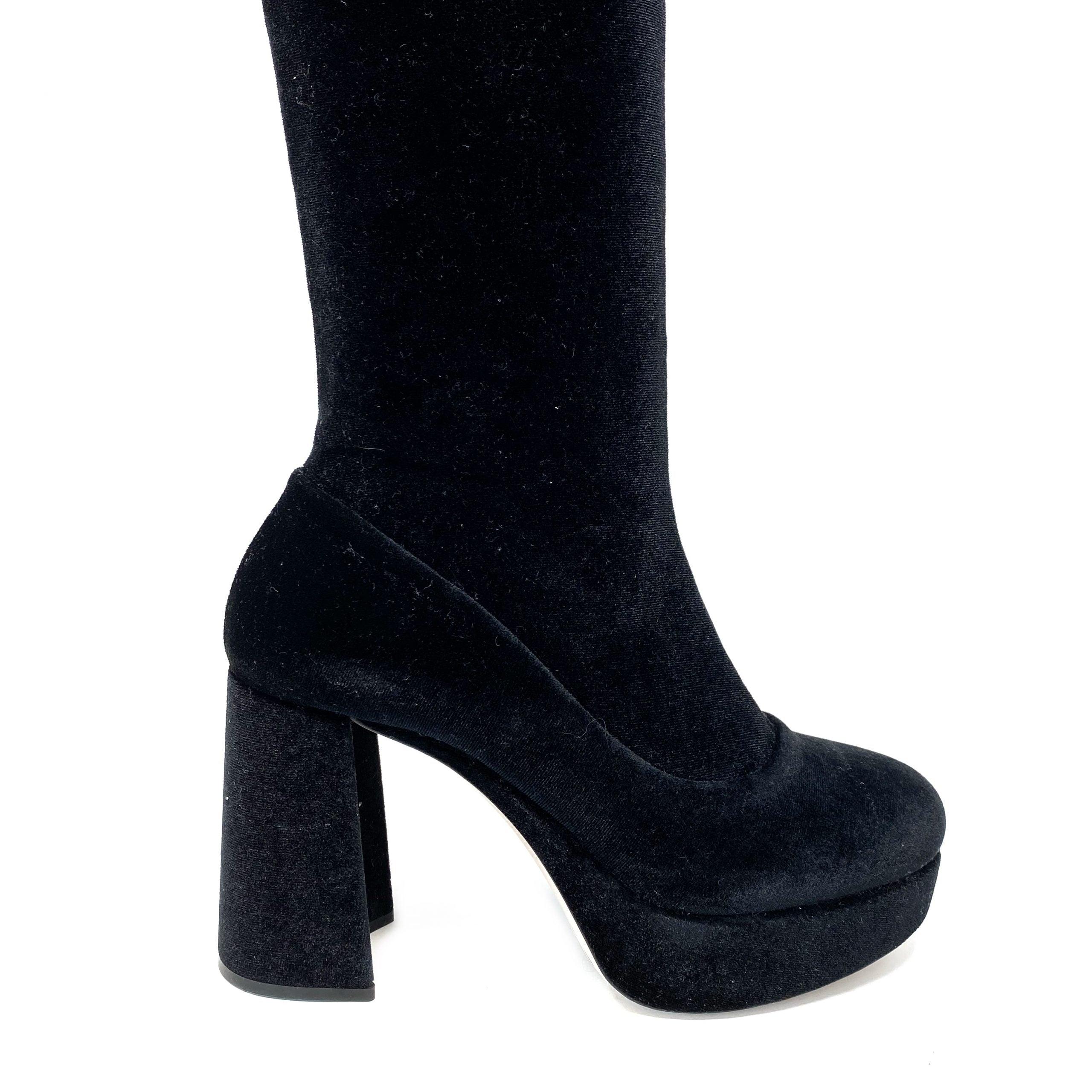 Miu Miu Black Velvet Platform Boots Women's Size 37 | Chunky Heel Ankle Booties for Fall Winter Fashion, Date Night & Party Outfits