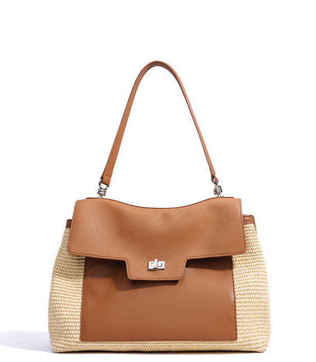Boho Chic Raffia Leather Shoulder Bag for Women - Handmade Crossbody Purse with Adjustable Strap - Perfect for Beach, Travel, and Everyday Use