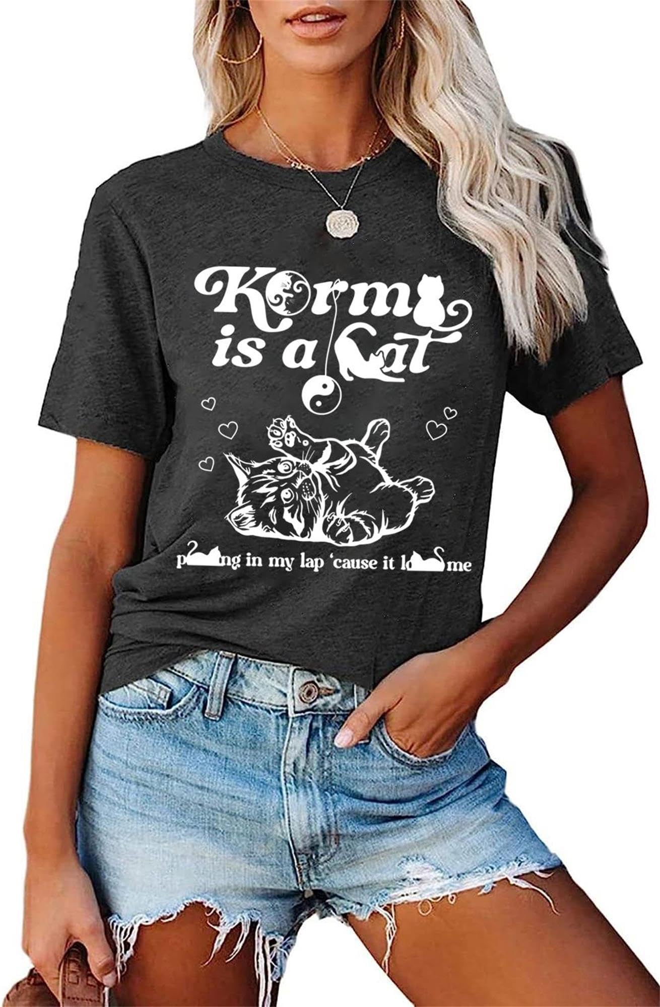 Women's Cute Cat Graphic T-Shirt - Music Lover & Country Concert Outfit - Casual Letter Print Tee for Cat Fans | Perfect for Concerts, Casual Wear & Cat-Themed Events