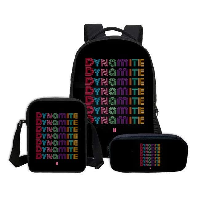 BTS Themed Casual Backpack for School, College & Office - 3-Size Combo with Lunch Box & Pencil Pouch (Black) | Perfect for Students, Work & Daily Use