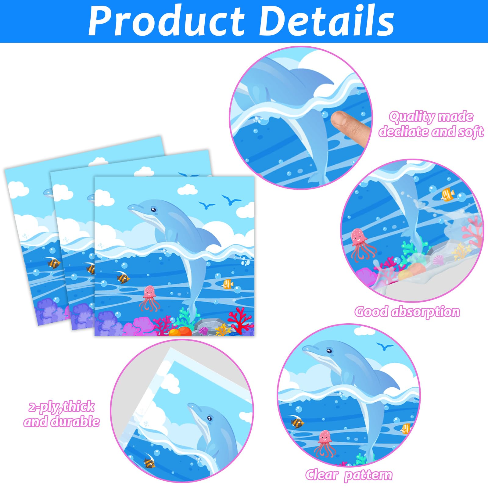 96 Pcs Dolphin Party Supplies Set - Ocean Themed Disposable Plates, Napkins, Forks - Blue Under the Sea Birthday Party Decorations for Baby Shower, Dessert Tableware (Serves 24 Guests) - Perfect for Beach Parties, Nautical Events & Kids Birthday Celebrations