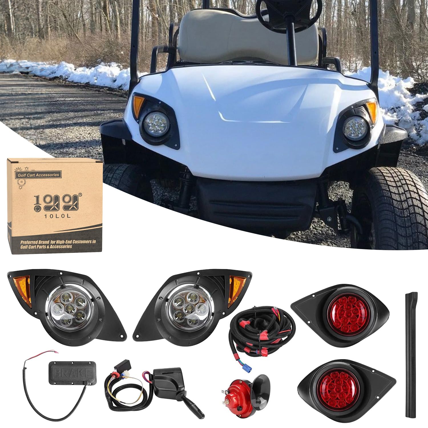Yamaha G29 Drive 2007-Up Golf Cart Light Kit - 10L0L LED Headlights, Taillights, Turn Signals, Hazard & Brake Lights with Horn | Perfect for Night Golfing, Camping & Neighborhood Cruising