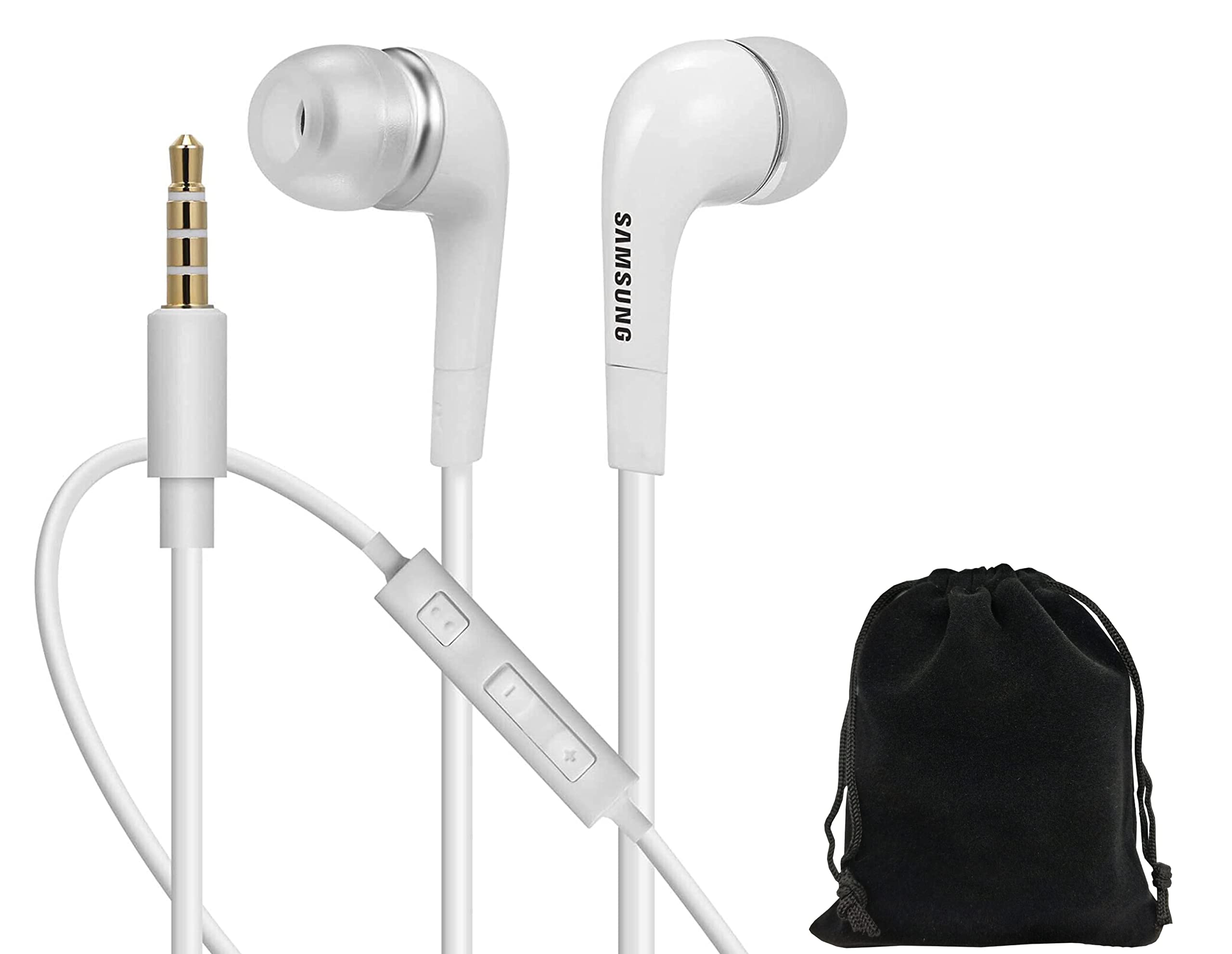 Original OEM Samsung 3.5mm Stereo Earphones with Remote & Mic - White (Non-Retail Packaging with Pouch) - Perfect for Music, Gaming & Phone Calls